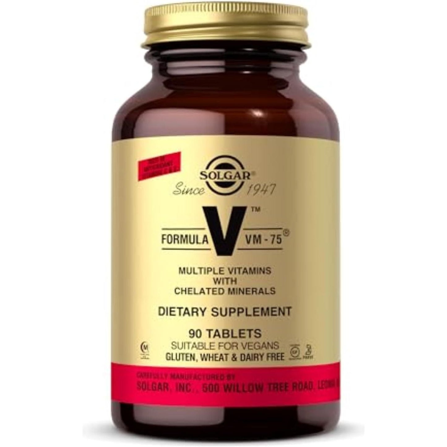 Solgar Formula VM-75, 90 Tablets - Multivitamin with Chelated Minerals - Vitamin A, B6, B12, C, D, E - Biotin, Magnesium, Calcium, Iron, Zinc, - Vegan, Gluten Free, Dairy Free, Kosher - 90 Servings