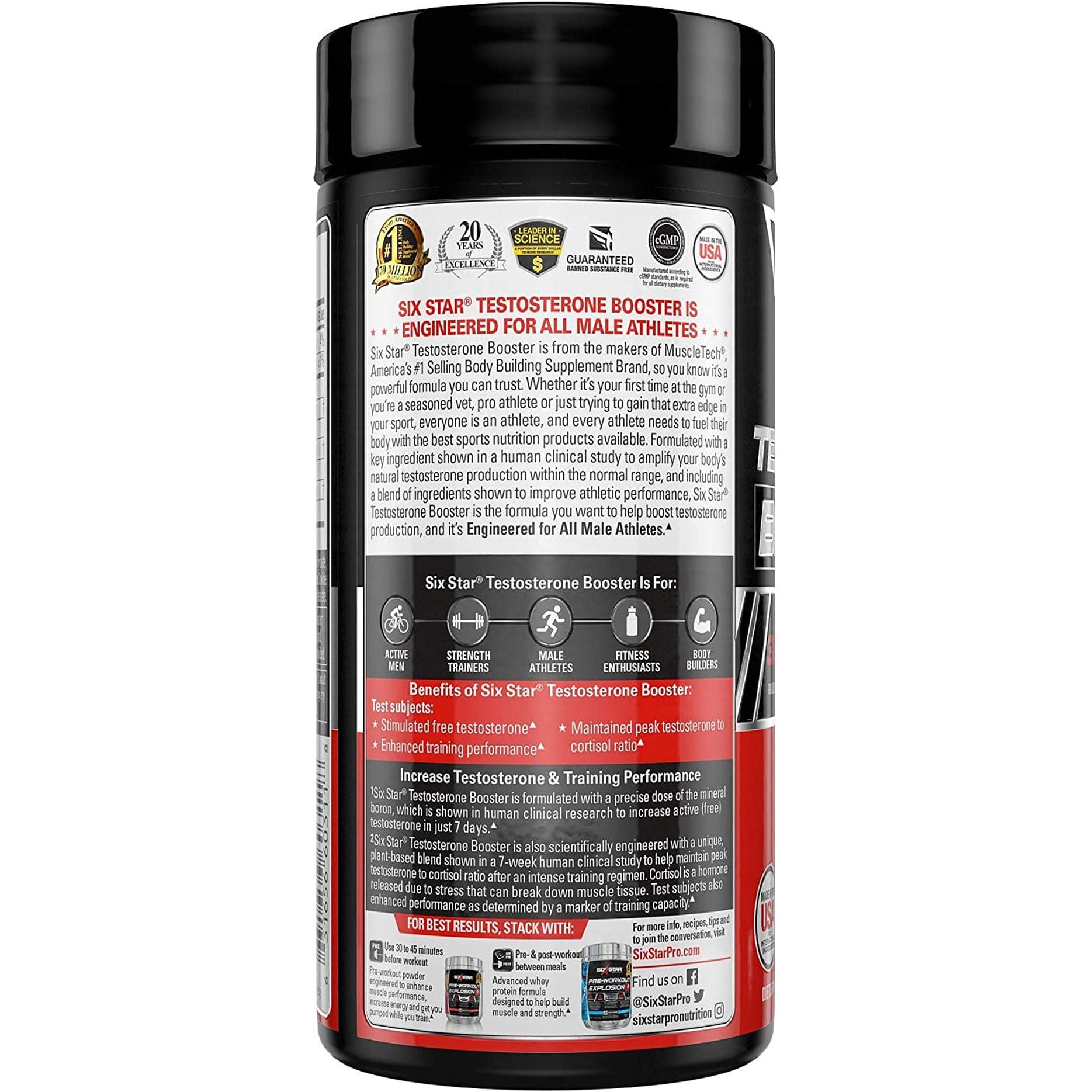 Six Star Nutrition Testosterone Booster for Men with Rhodiola Extract and Boron Citrate 60 Pills