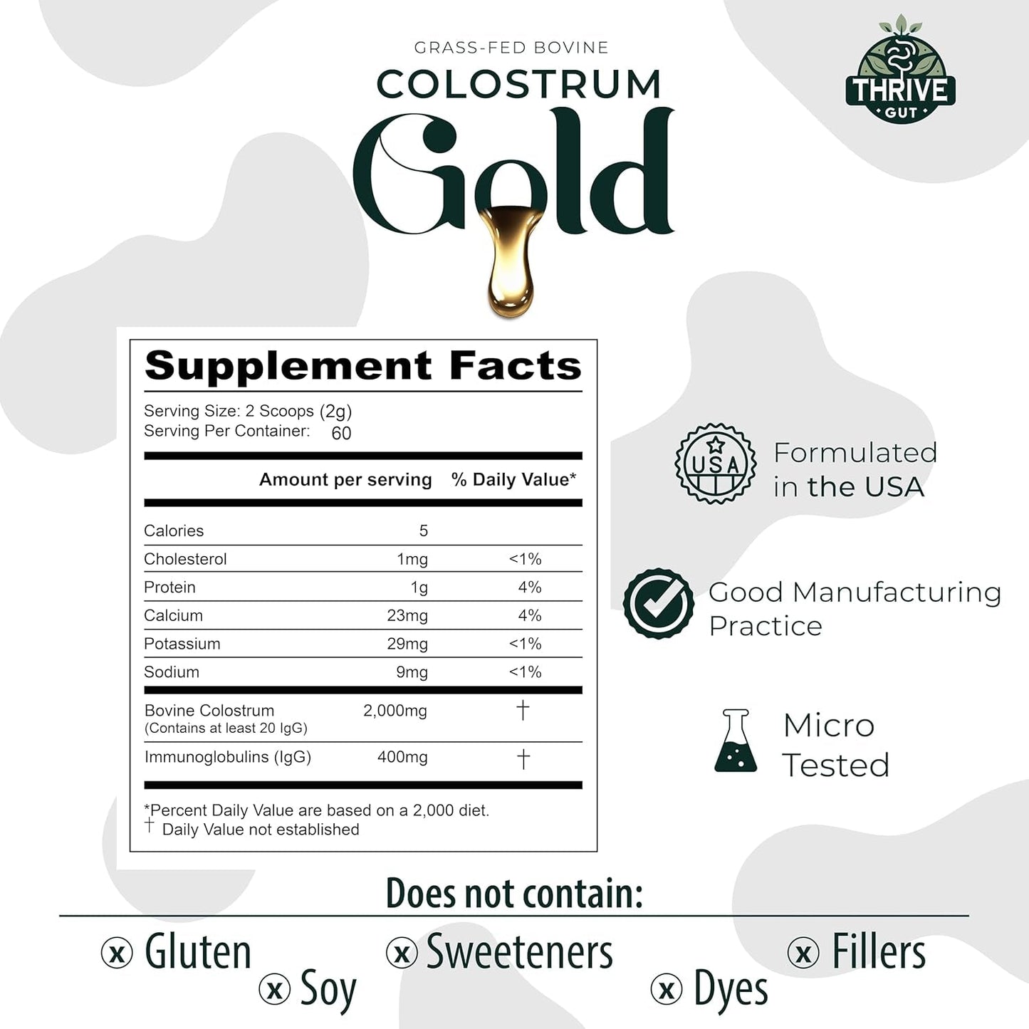 Colostrum Gold - Premium Grass-Fed Bovine Colostrum Powder Supplement for Immunity, Gut Health, Muscle & Wellness 60 Servings