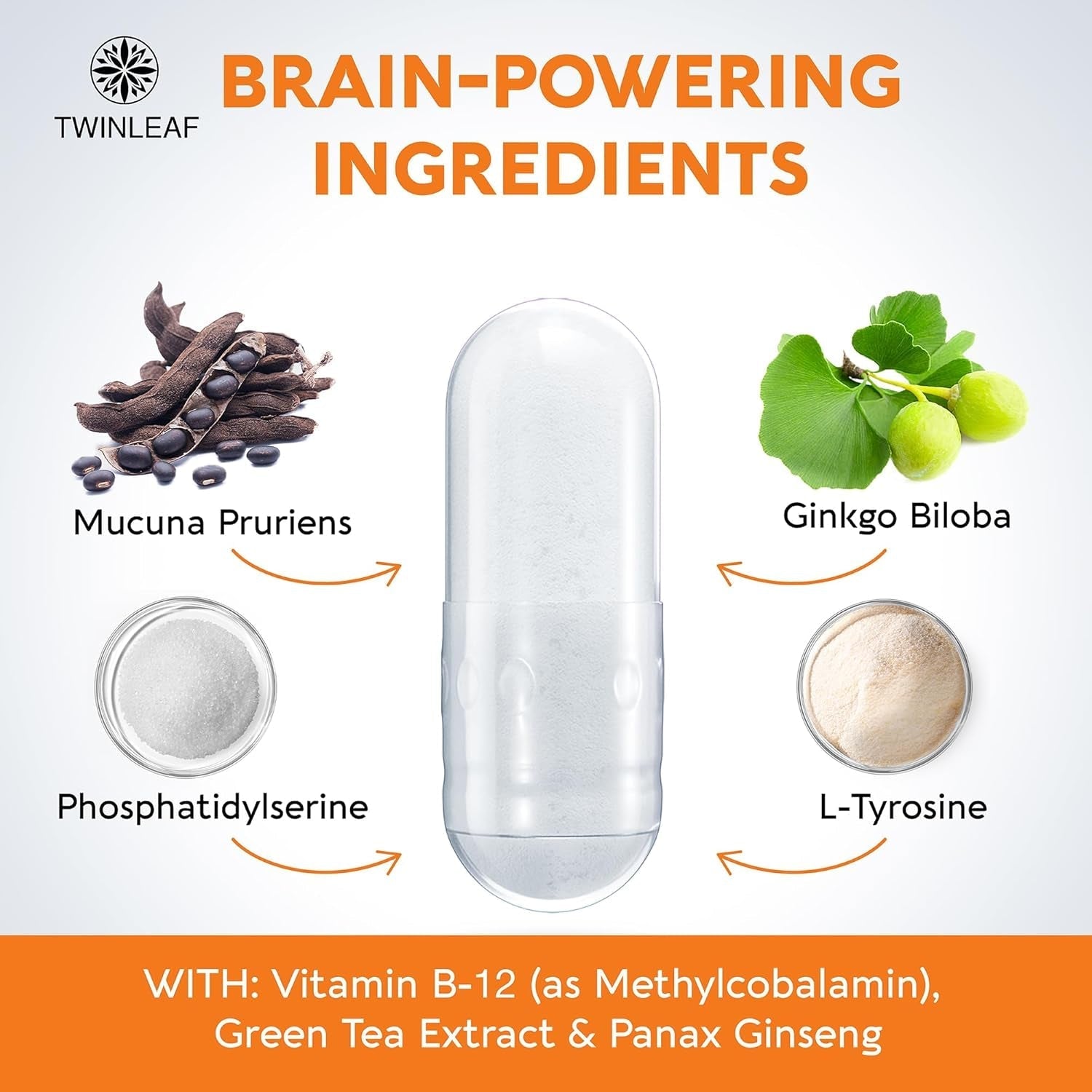 TWINLEAF Dopamine Brain Support Supplement, 1000 Mg Blend - Made in USA - Enhance Mental Well-Being - 60 Capsules