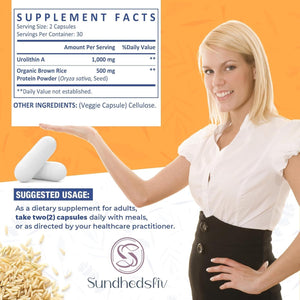 Urolithin a Supplement 1500MG plus Brown Rice Protein, for Exercise Performance & Premium Cellular, Gluten Free, 60 Capsules