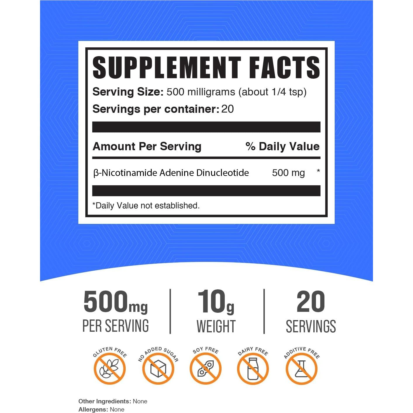 Bulksupplements.Com NAD Powder  500Mg - for Energy Support, Pure & Gluten Free, 10G (0.35 Oz)
