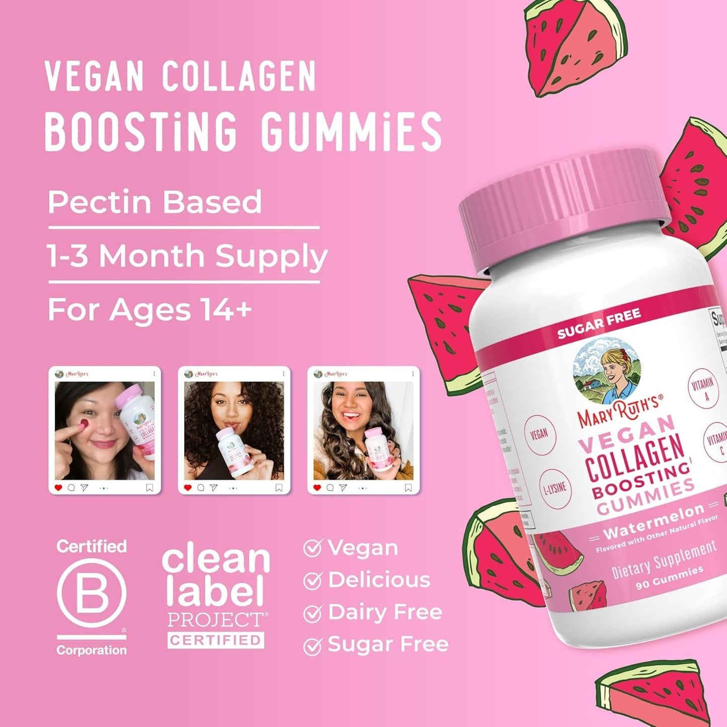 Maryruth Organics Vegan Collagen for Women & Men, Collagen Boosting Gummies, 90 Servings