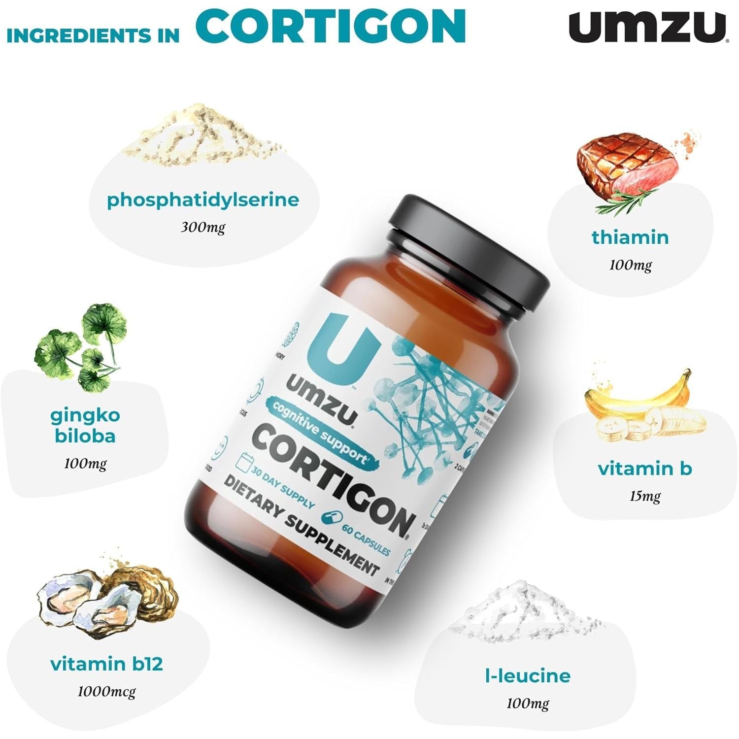 UMZU CORTIGON Cortisol Manager Supplement | Memory, Focus & Mood Aid (30 Day Supply)