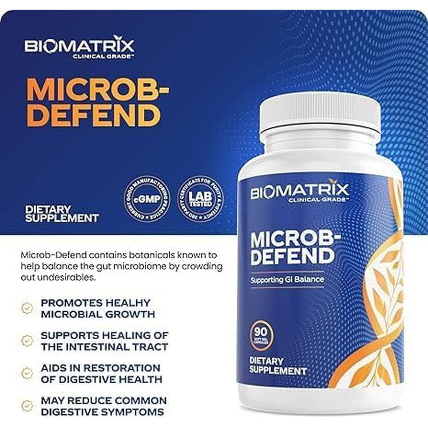 Biomatrix Oil Blend of Thyme, Oregano, Clove, Digestive Supplement for Men and Women, GI Repair Softgels | Microb-Defend (90 Capsules)