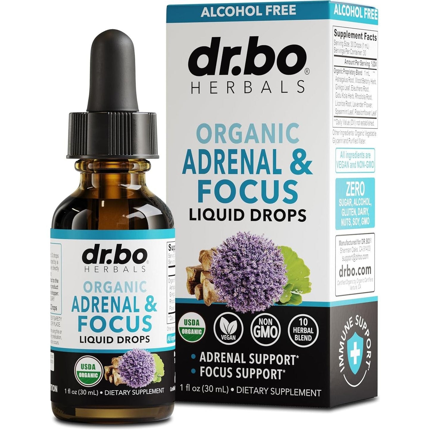 Adrenal Support Supplements Liquid Drops - Organic Adrenal and Focus Supplement, 1Oz