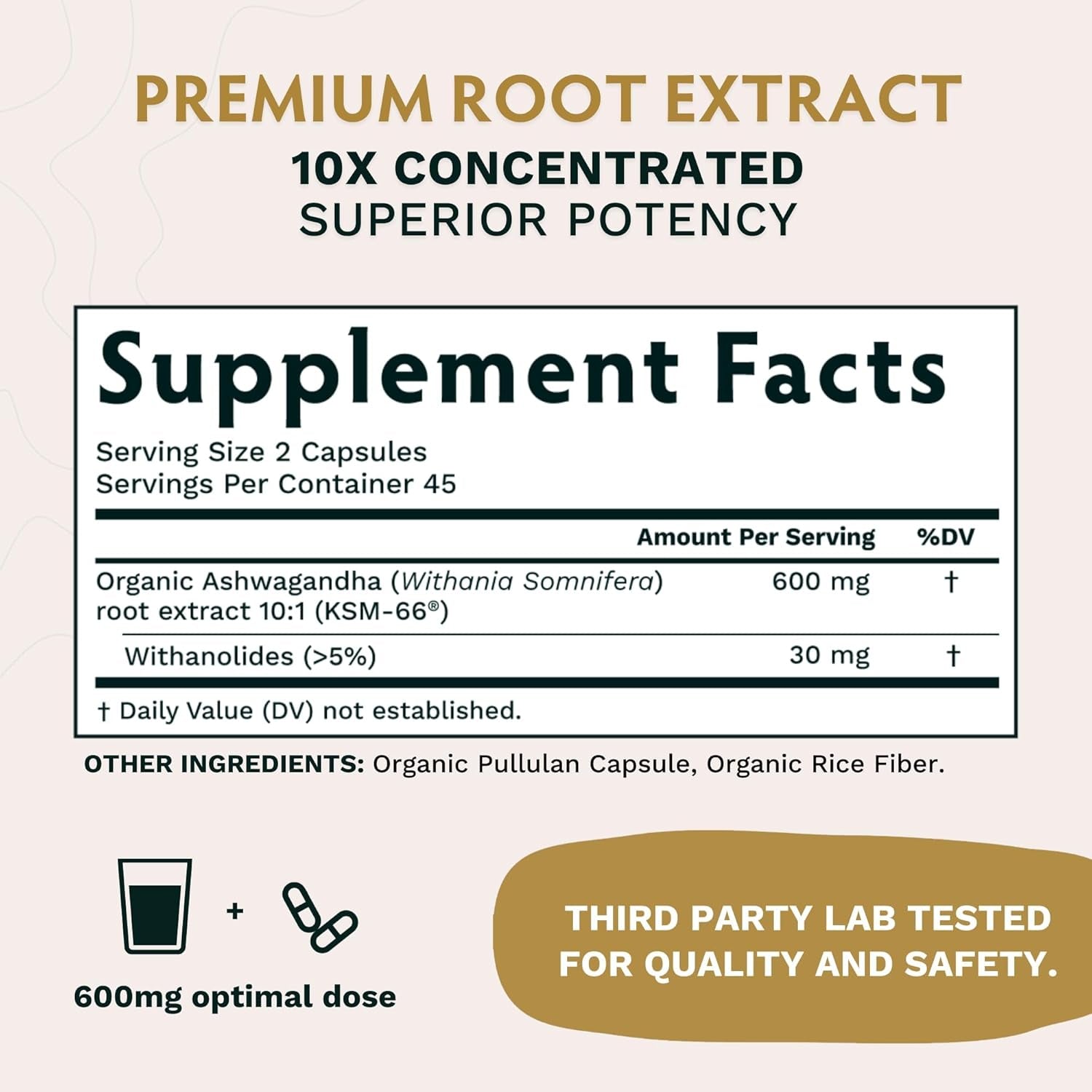TRIBE ORGANICS Ashwagandha KSM 66 Pure Organic Root Powder Extract Ayurvedic Supplement - 90 Capsules