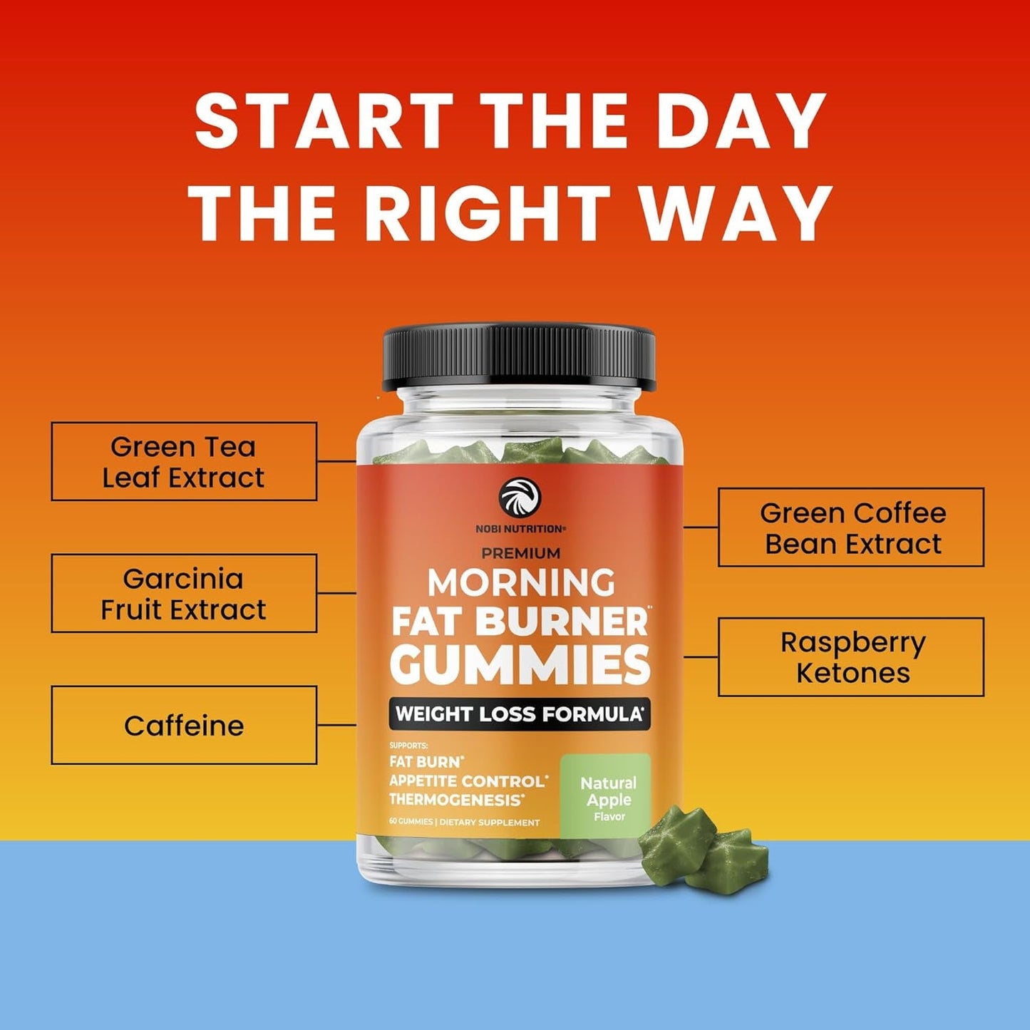 Morning Fat Burner Gummies | Weight Loss for Women & Men 60 Gummies