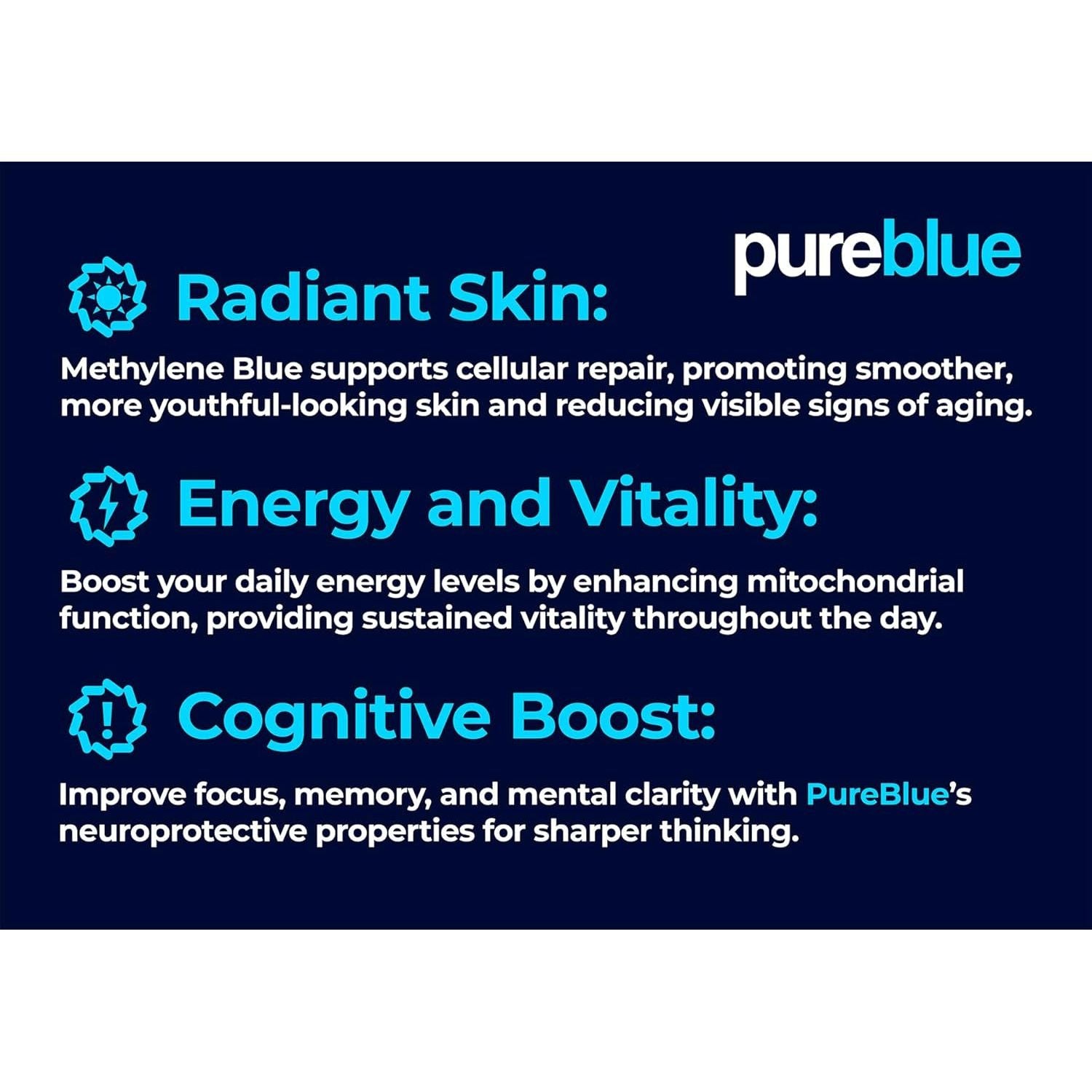 Pureblue Methylene Blue Pharmaceutical Grade, Anti-Aging and Cognitive Enhancing Properties (2 Fl Oz)