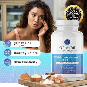 DR. EMIL NUTRITION Multi Collagen Pills - Collagen Supplements to Support Hair, Skin, Nails, & Joints - 90 Capsules