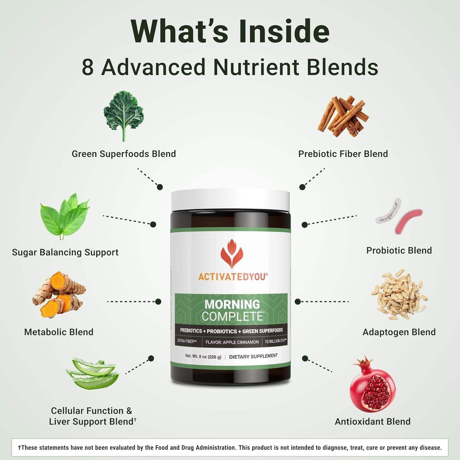 ACTIVATEDYOU Morning Complete Daily Wellness Greens Superfood Drink Mix for Gut Health 30 Servings