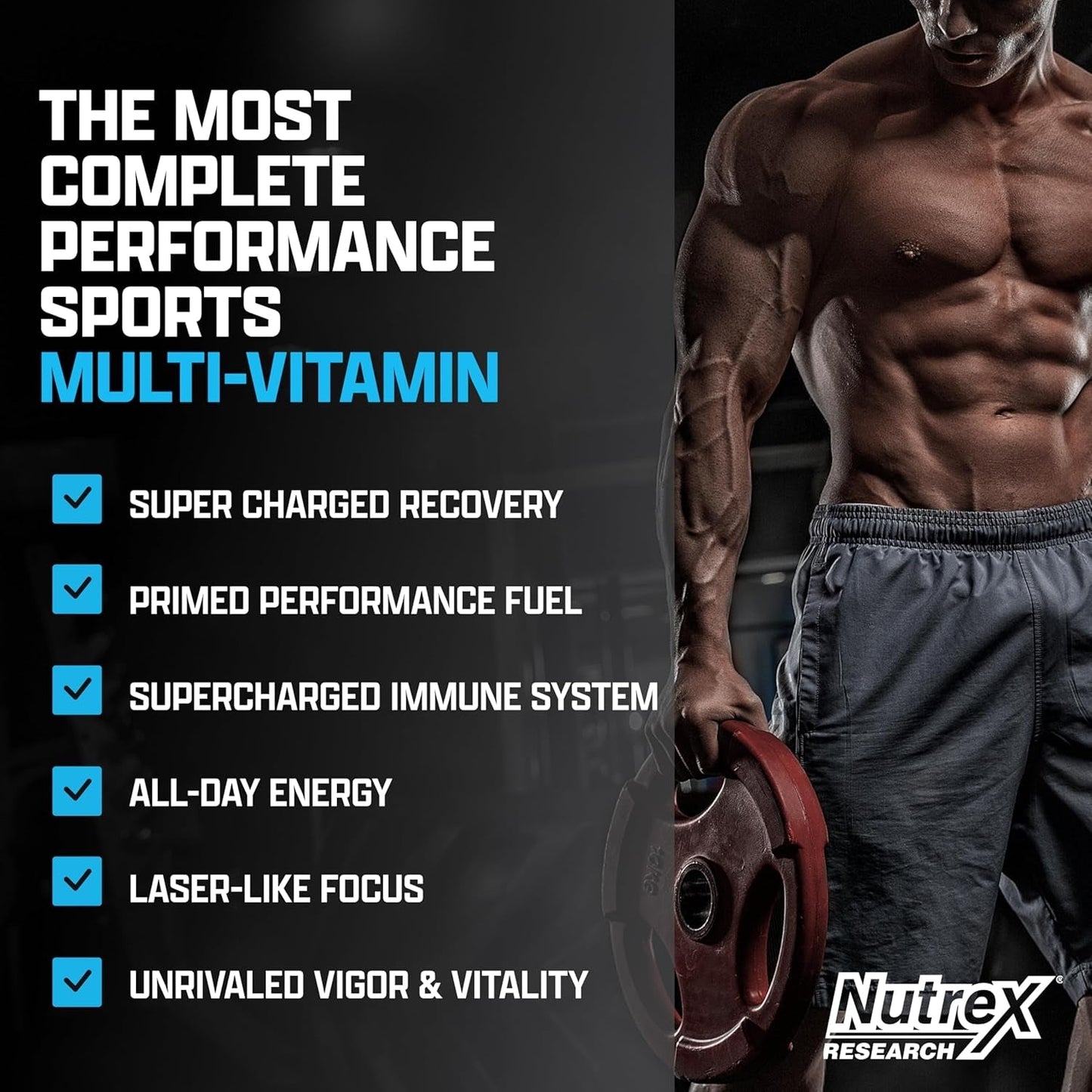 Nutrex Research Vitadapt Complete Sports Multivitamin for Men - 24 Vitamins, KSM-66 Ashwagandha and Minerals for Athletes (90 Capsules)
