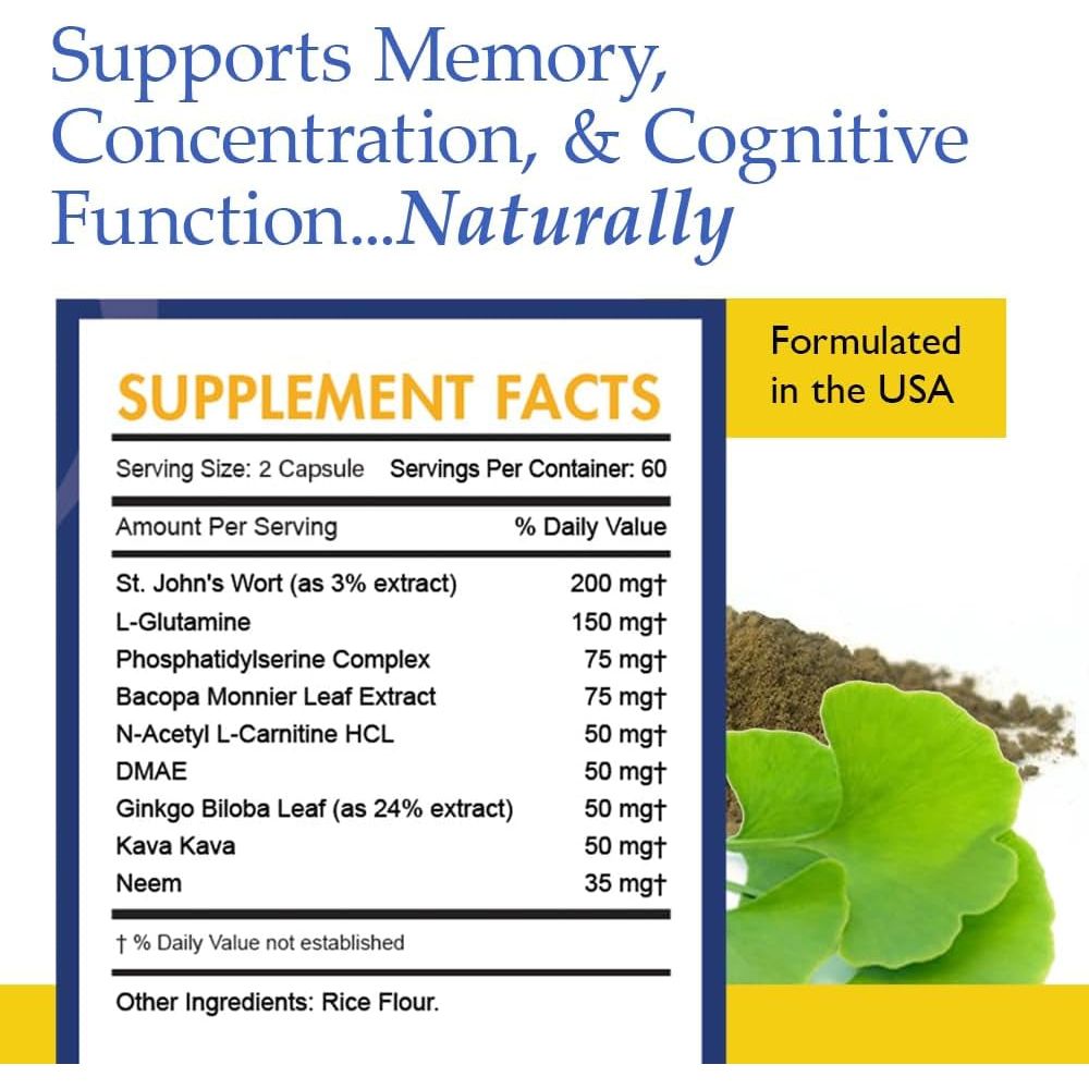 Nutrition Essentials Nootropic Brain Support Supplement - Caffeine-Free Capsules That Support the Brain