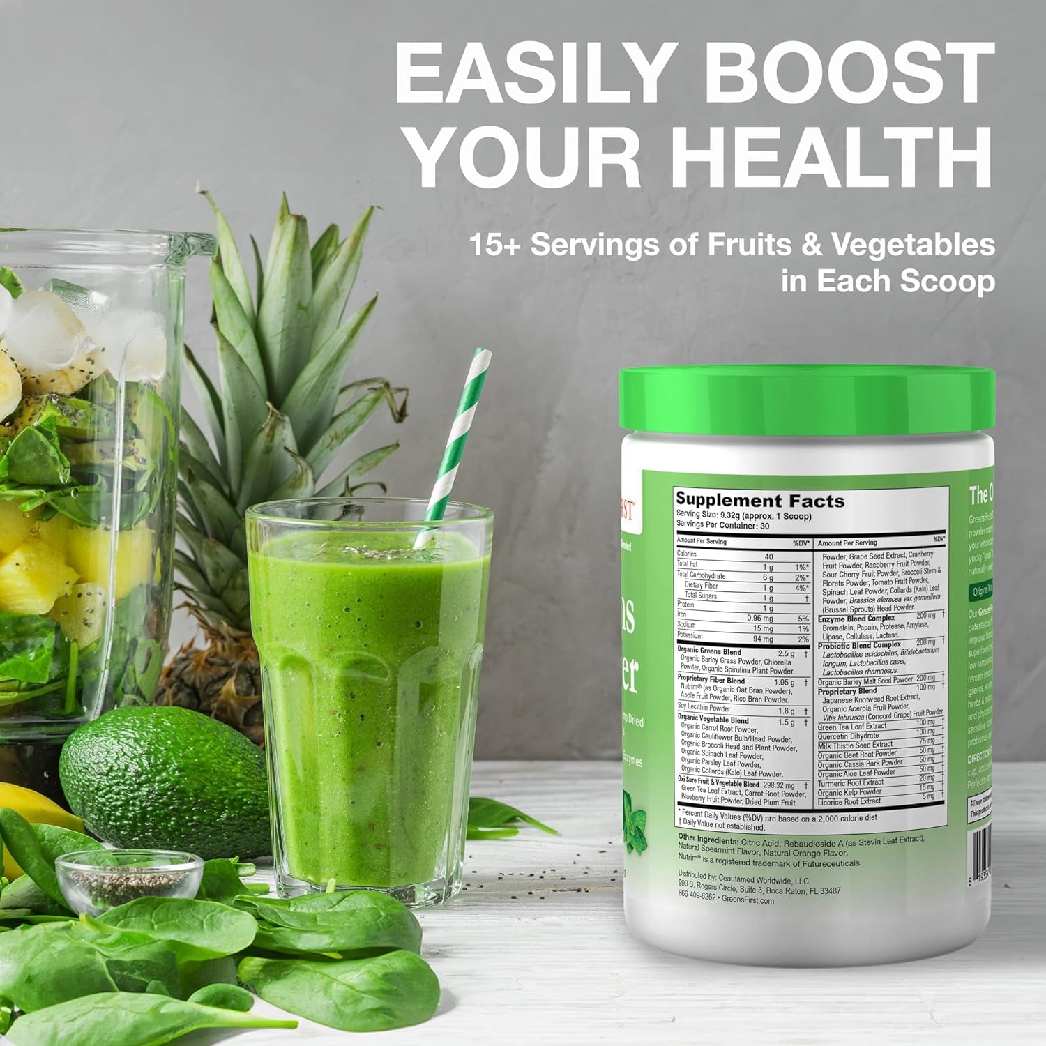 Greens First Original Greens Powder - 49 Superfoods - Organic Fruits & Veggies - Antioxidant Smoothie (Mint, 30 Servings)