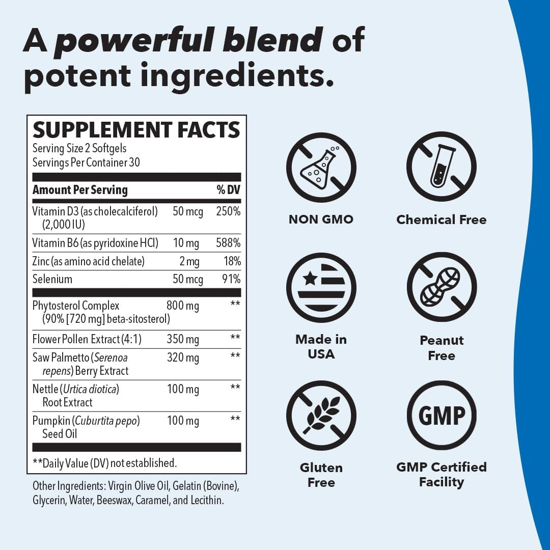 Lifeseasons Prostate Support Supplement - Promote Healthy Prostate Function & Normal Urinary Flow - 60 Softgels