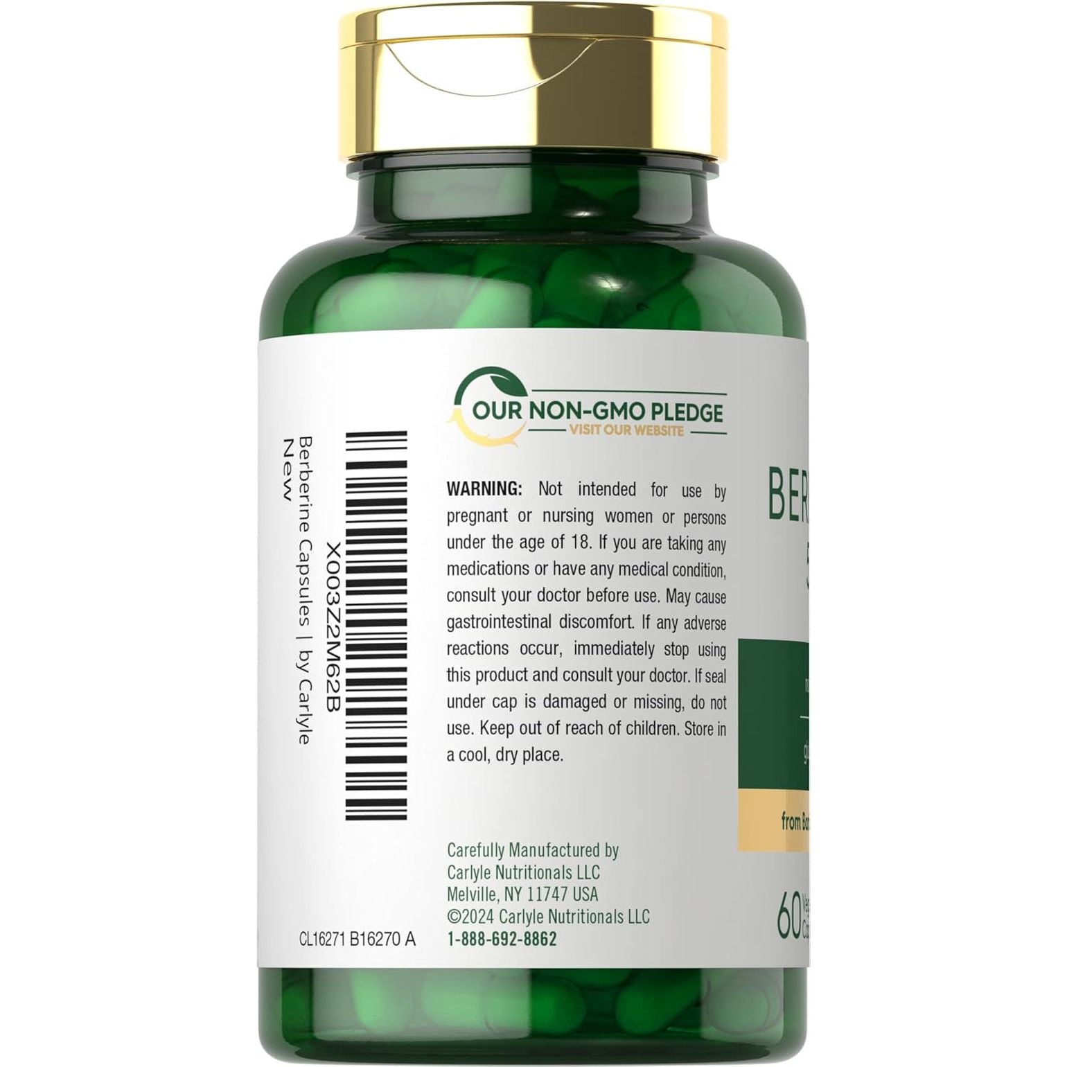 Carlyle Berberine HCL Supplement | 500,000Mcg | 60 Capsules | Vegetarian, Non-Gmo, Gluten Free