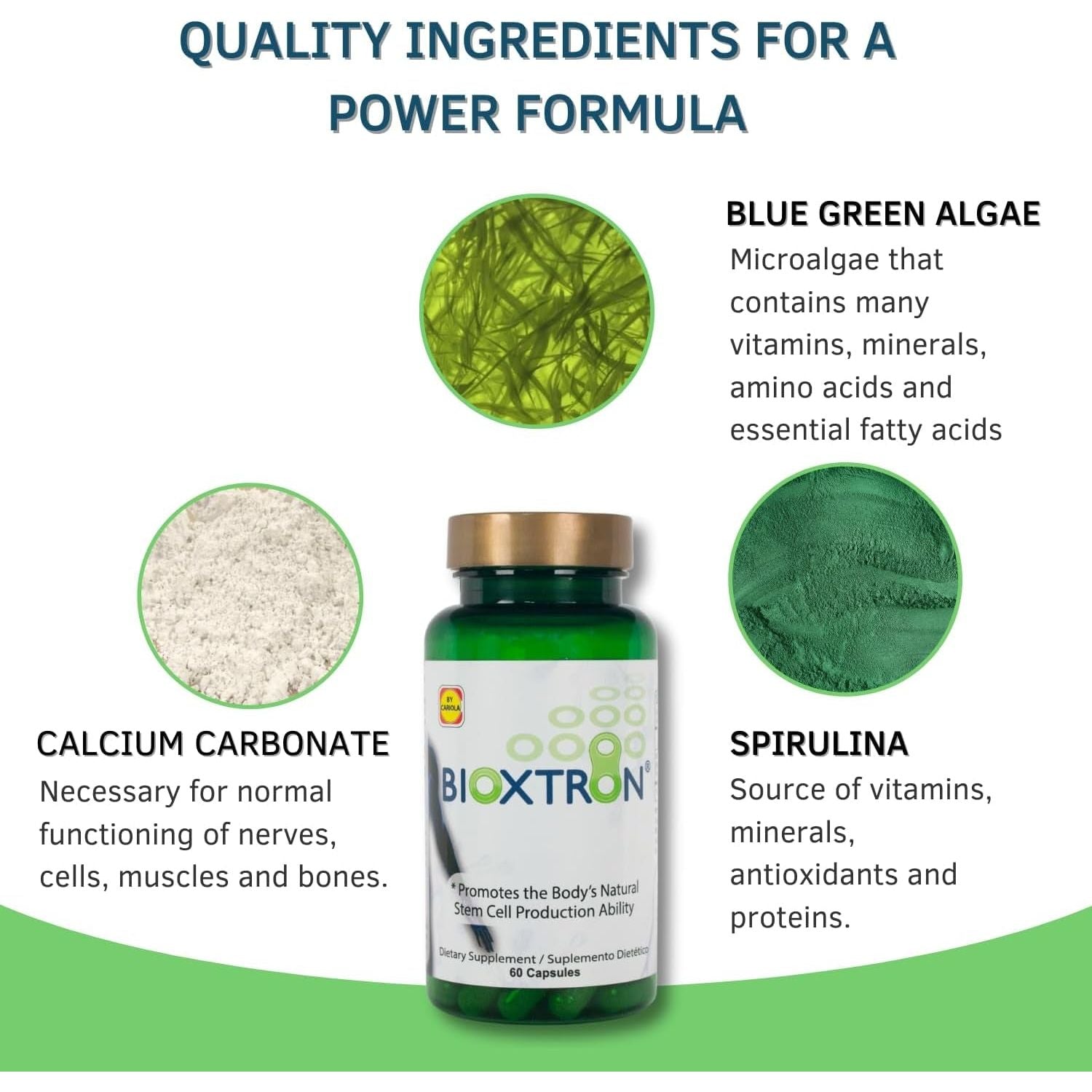 Bioxtron Natural AFA Stem Cell Supplement - Support Joints & Muscles - Immune System Support - Support Energy Levels - Natural Blue Green Algae Spirulina - 60 Caps