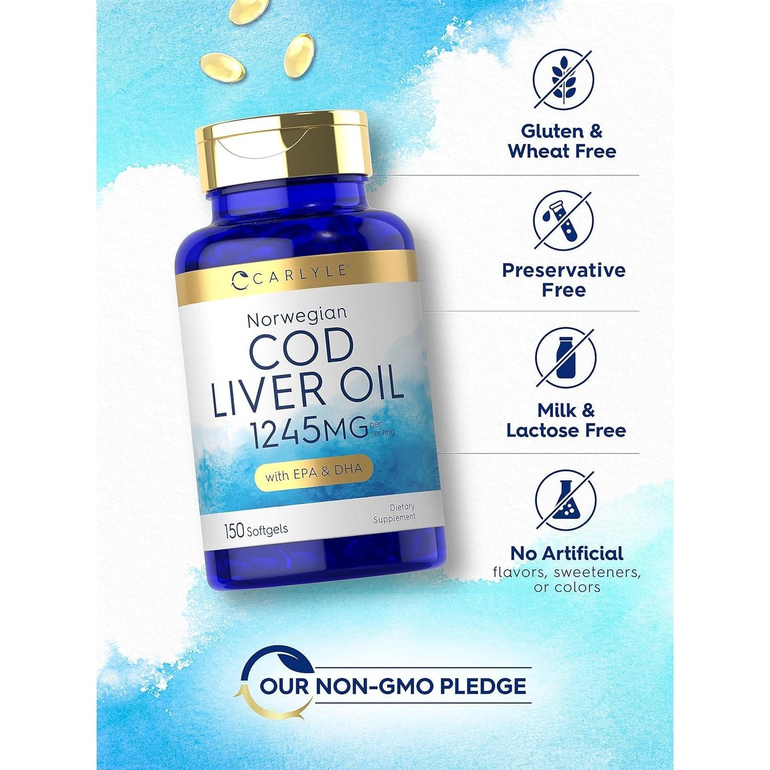 Carlyle Norwegian Cod Liver Oil with EPA & DHA | 1245Mg | 150 Softgels