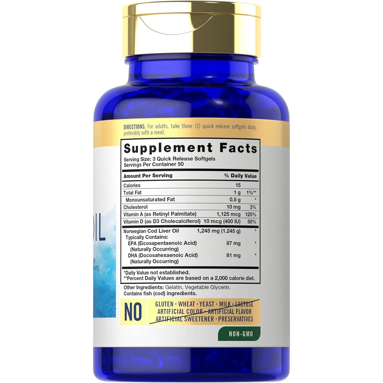 Carlyle Norwegian Cod Liver Oil with EPA & DHA | 1245Mg | 150 Softgels