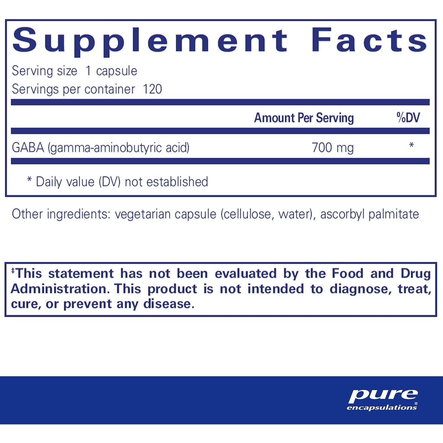 Pure Encapsulations GABA - Supplement to Support Relaxation & Moderation of Occasional Stress - 120 Capsules
