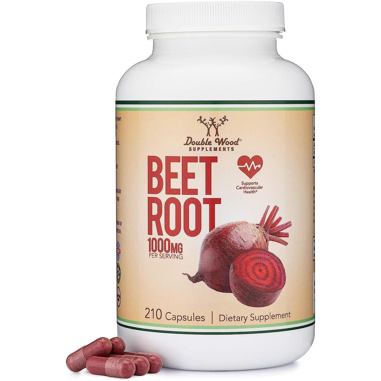 Beet Root Powder Capsules (Organic and Vegan) (210 Count, 1,000Mg per Serving) - Super Food from Beets with High Nitrate for Overall Health Support by Double Wood