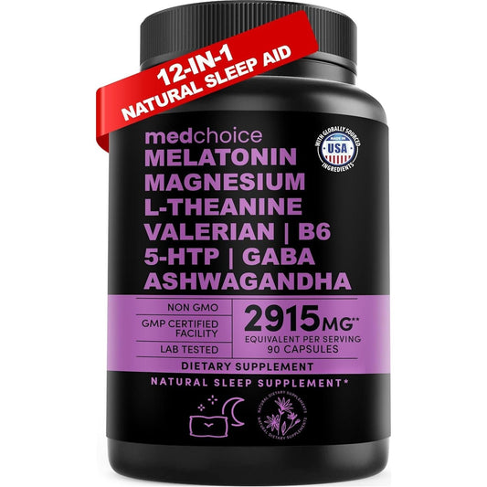 12-In-1 Melatonin Capsules - Natural Sleep Aids for Adults (90 Ct)