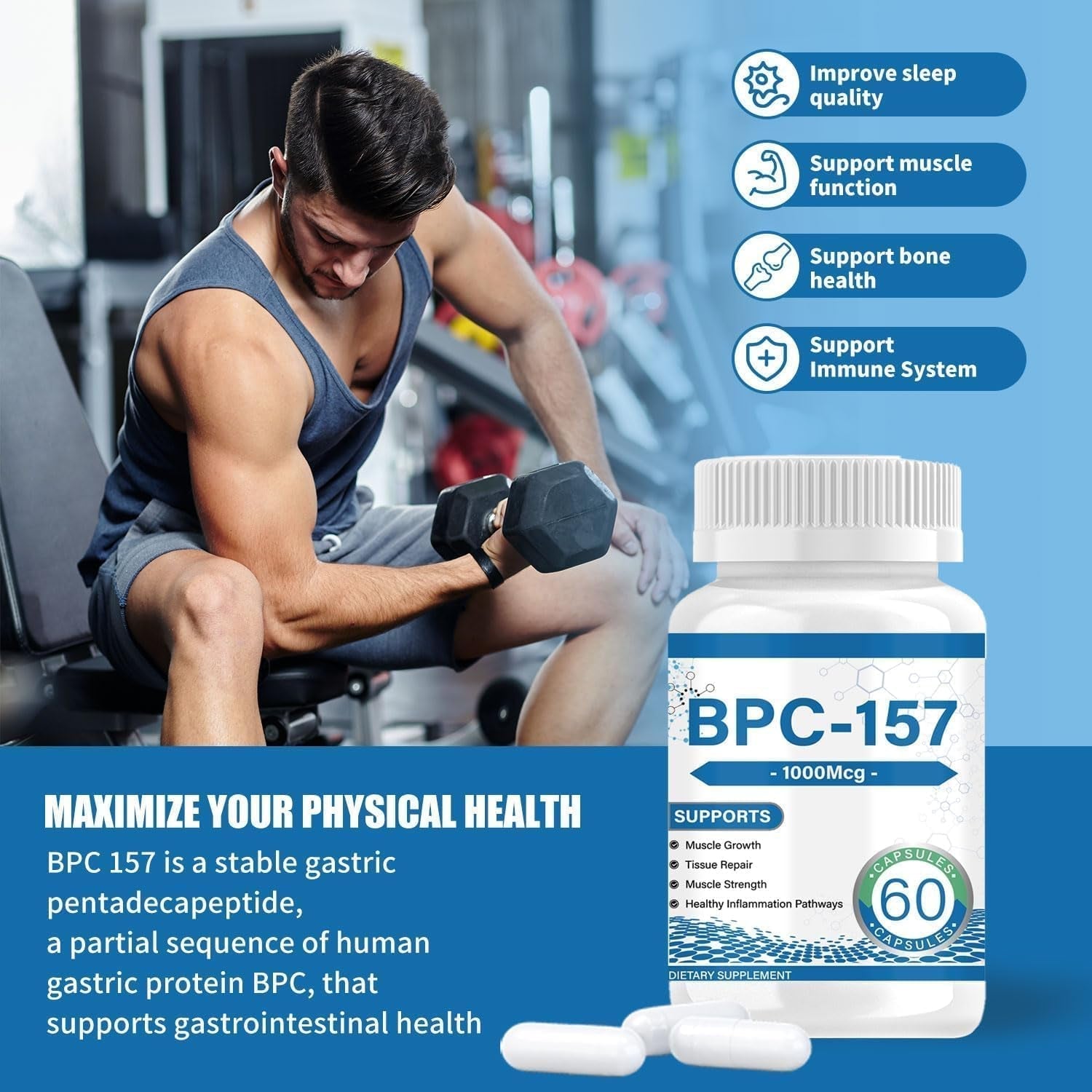 BPC-157 for Muscle & Workout Recovery for Faster Recovery, Non-Gmo Protective Compound,1000Mcg (60 Count)