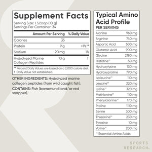 Sports Research Marine Collagen Peptides Powder - Easy to Mix in Water or Juice! (34 Servings)