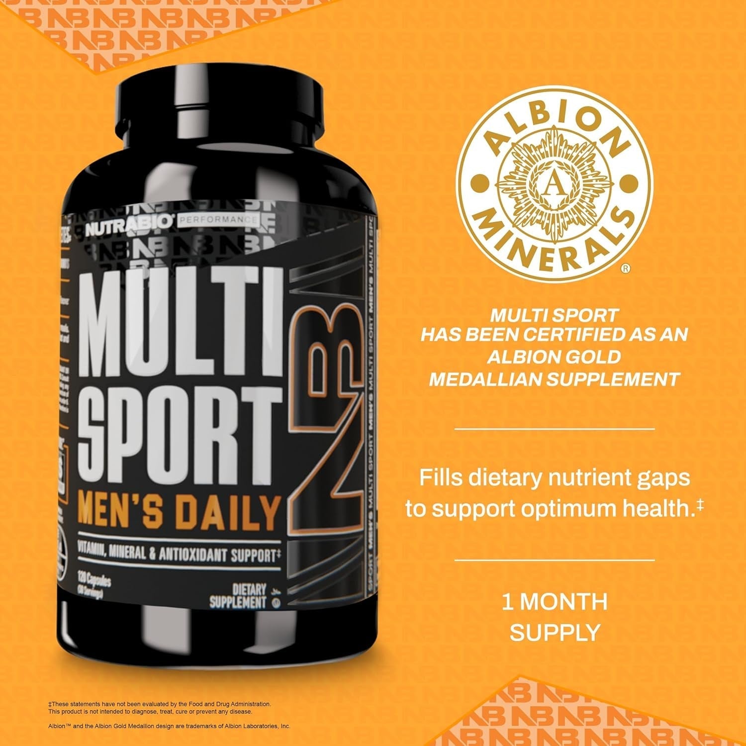 Nutrabio Multisport for Men - Multivitamin - 33 Vitamins, Minerals, Micronutrients (120 Vegetable Capsules)