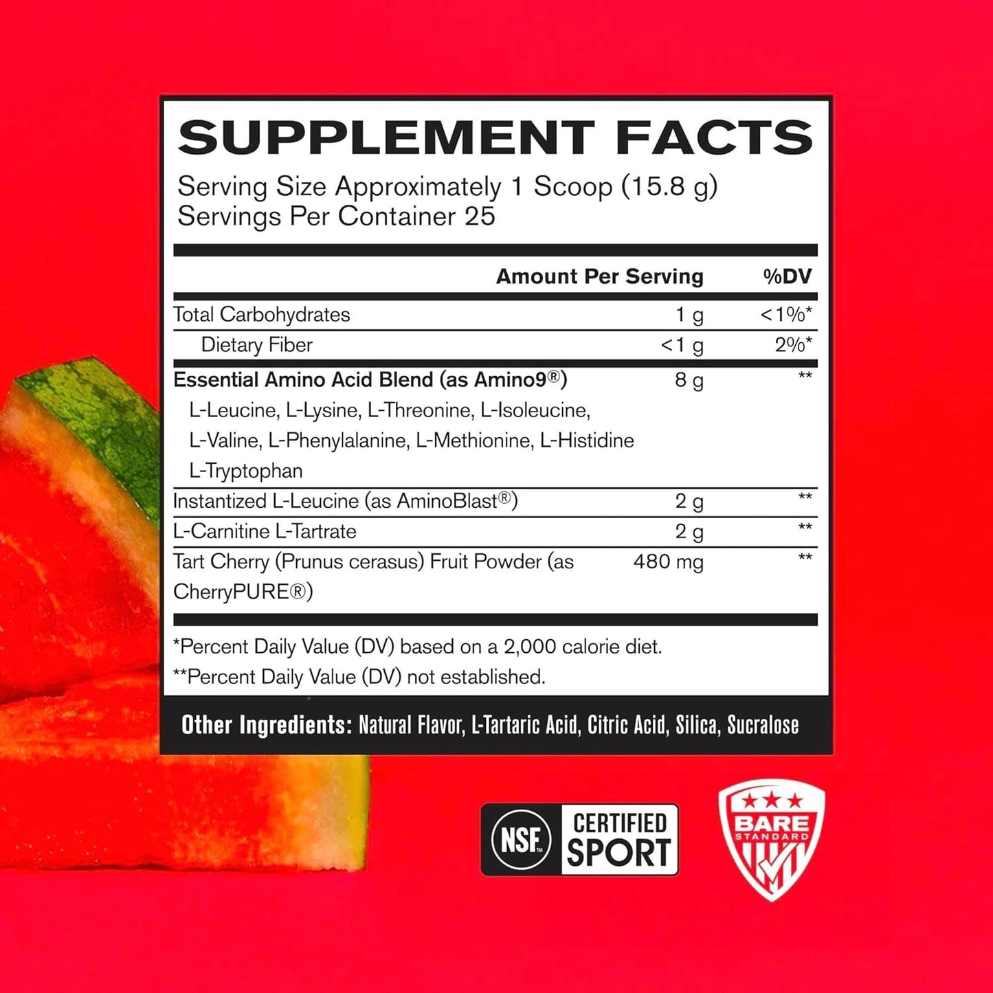 BARE PERFORMANCE NUTRITION BPN Recover Post-Workout Enhanced Muscle Recovery Drink Mix, Watermelon, 25 Servings