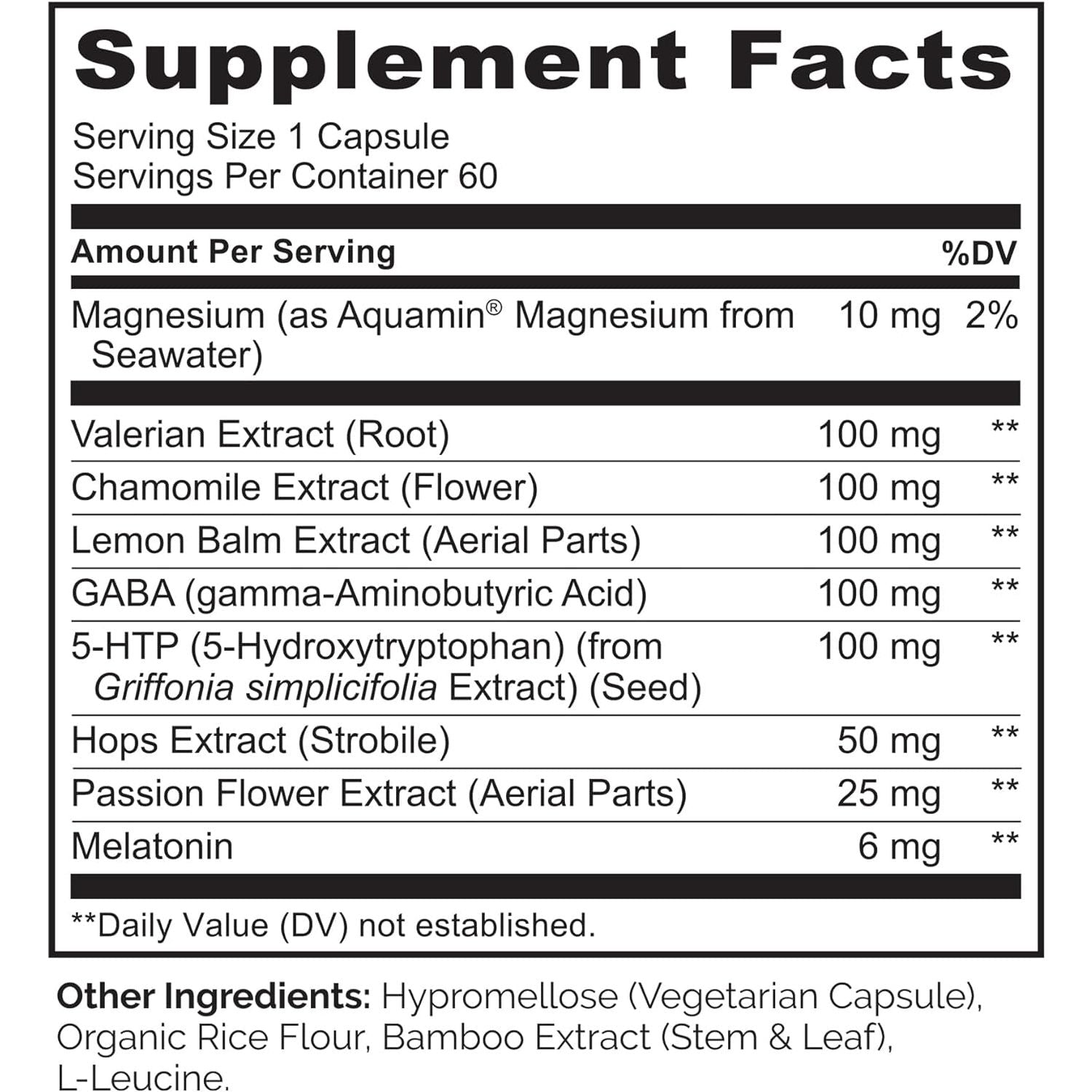NATURELO Sleep Aid - with Melatonin, Magnesium, GABA, Valerian Root 60 Capsules
