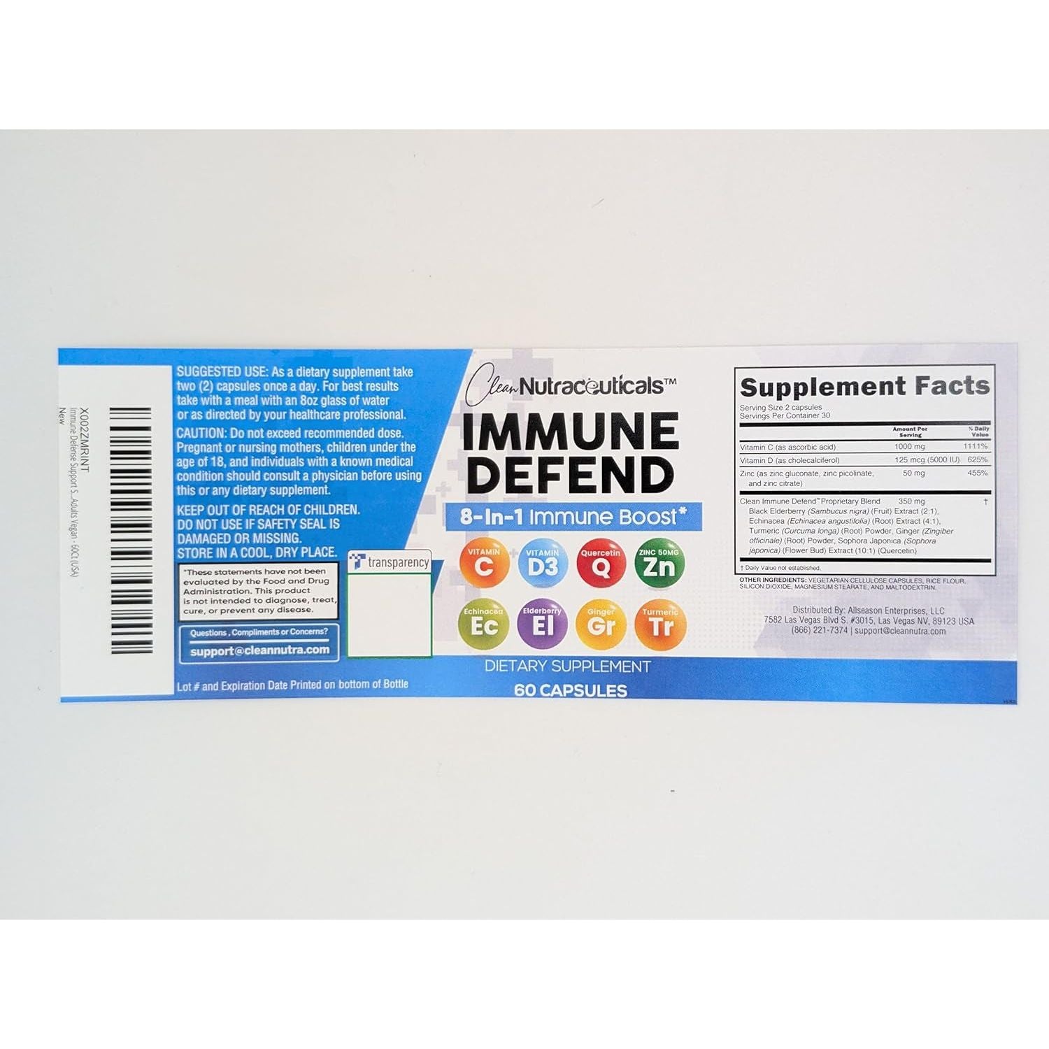 Clean Nutraceuticals Immune Defense Support Supplement - 60 Count