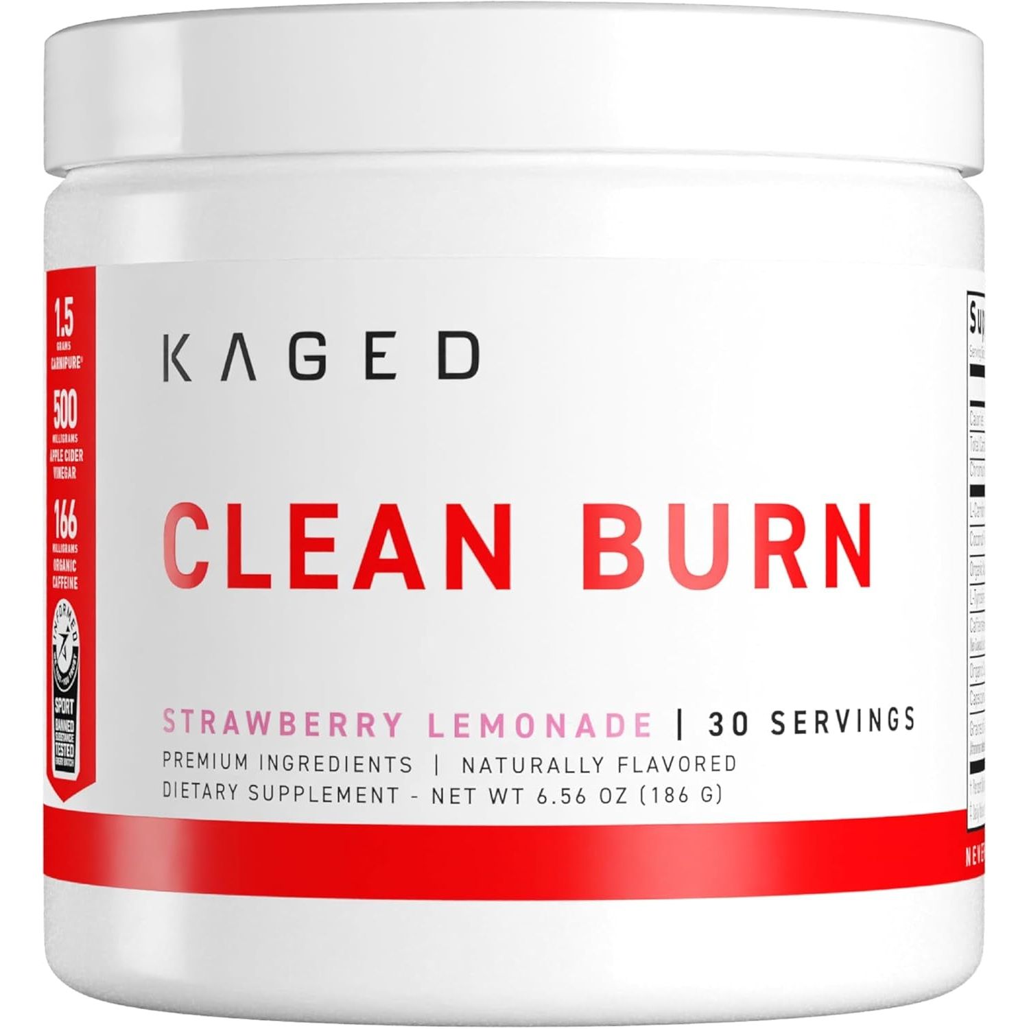 Kaged Thermogenic Powder Clean Burn Strawberry Lemonade for Weight Management 30 Servings