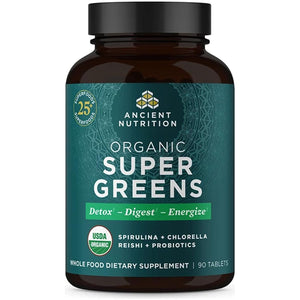 Ancient Nutrition Super Greens with Probiotics, Organic Superfood Tablets 30 Servings, 90 Count