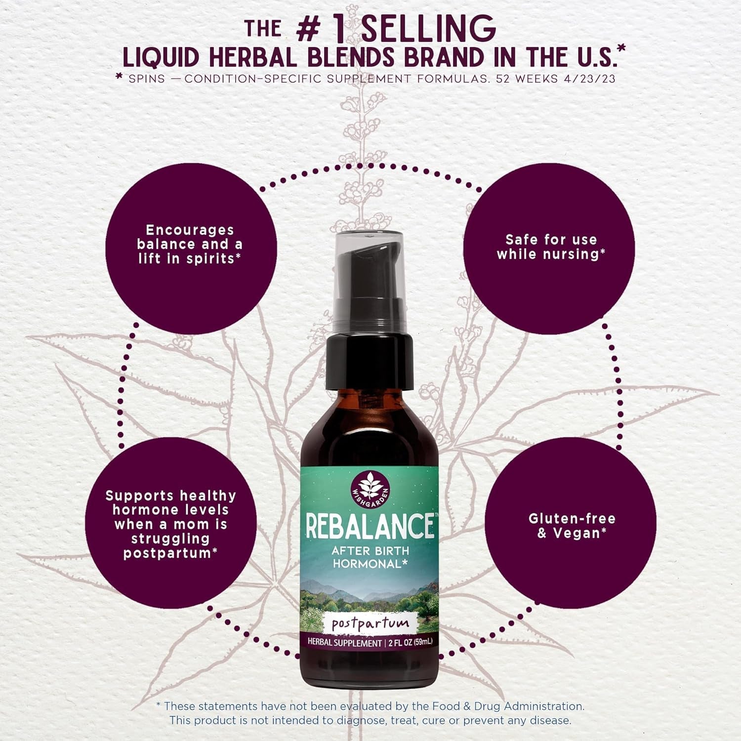 Wishgarden Herbs Rebalance after Birth Hormonal - Supports Healthy Postpartum Hormone Levels and Postnatal Hormone Balance, 2Oz