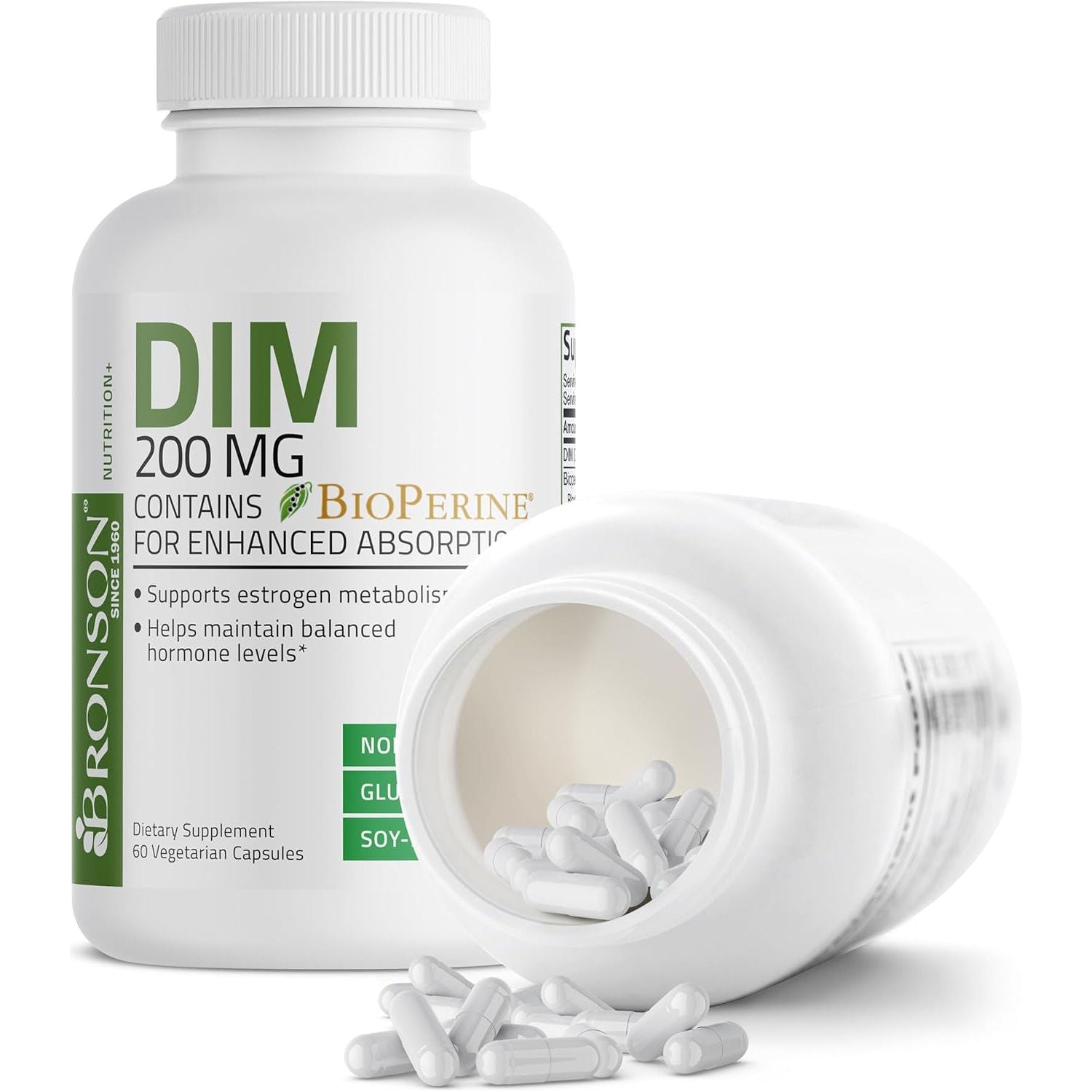 Bronson DIM 200 MG Supplement with Bioperine for Enhanced Absorption, Estrogen Metabolism & Maintains Balanced Hormone Levels, 60 Capsules
