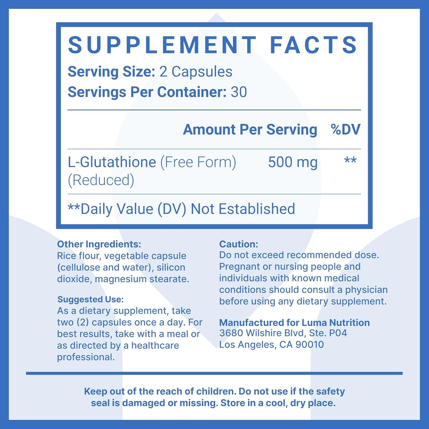 Premium Glutathione - Reduced Glutathione 500Mg - Antioxidant Support - Liver Support - 60 Capsules