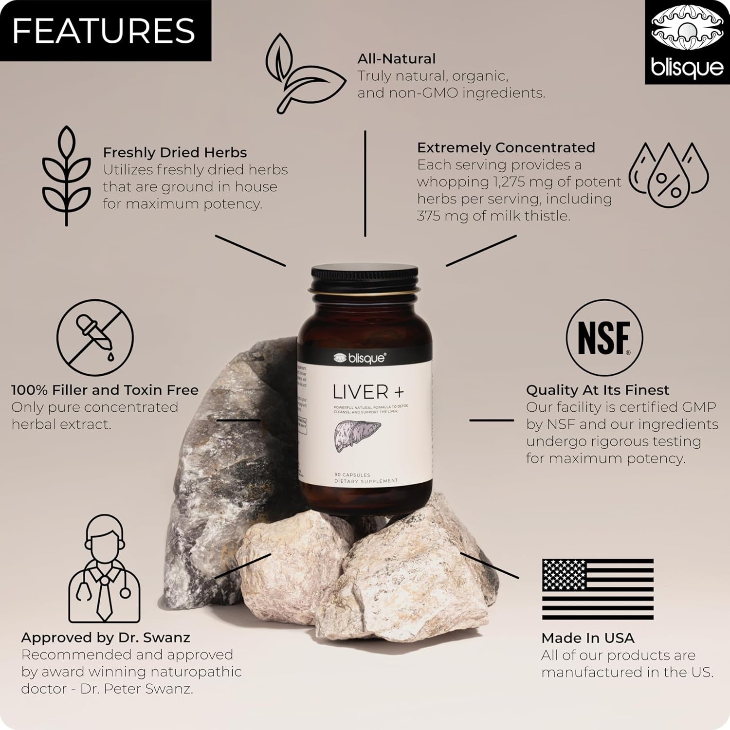 Blisque – Liver Complex Supplement to Detox, Cleanse, and Repair the Liver 90 Capsule Pills