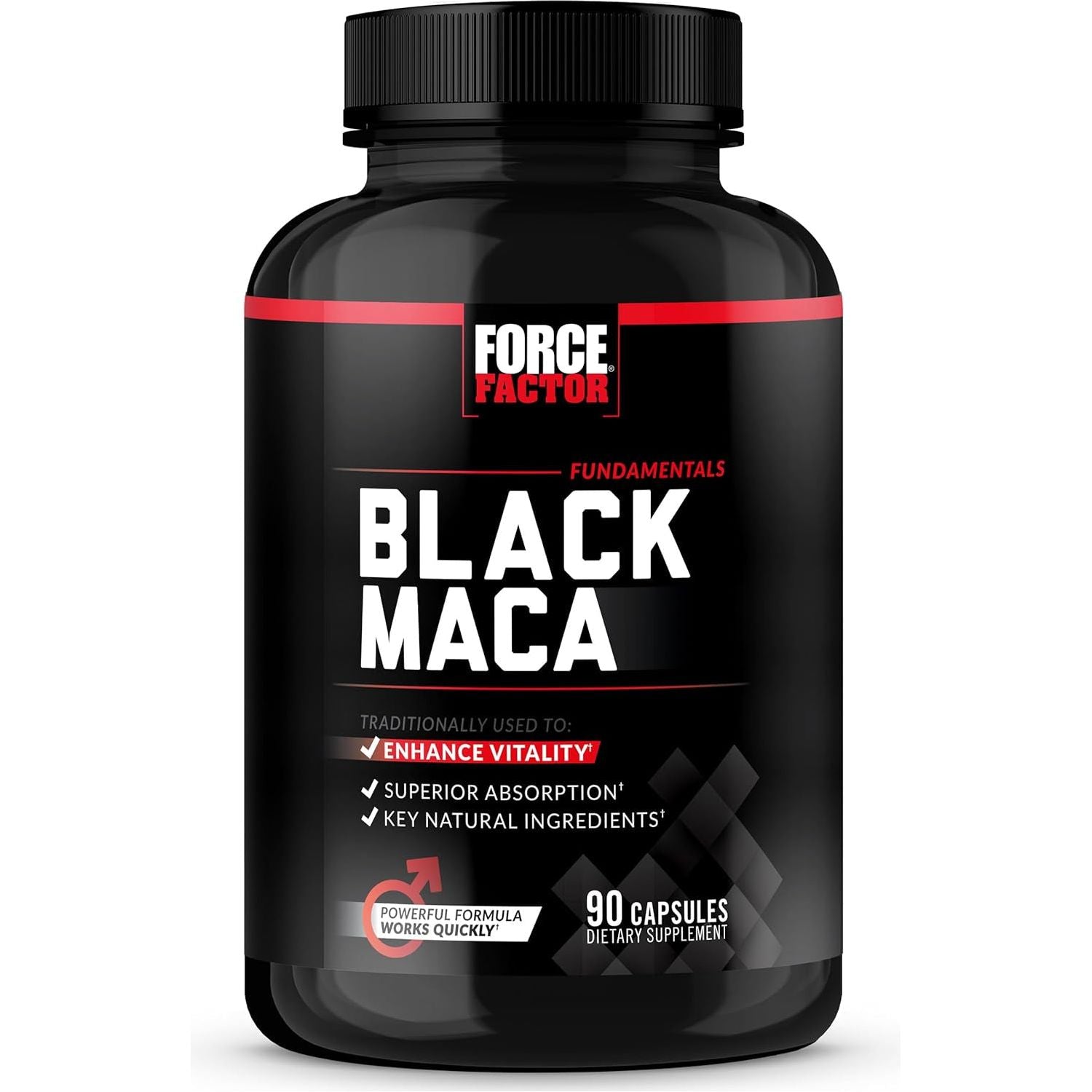 FORCE FACTOR Black Maca Root 1000Mg, Vitality Supplement for Men 90 Capsules