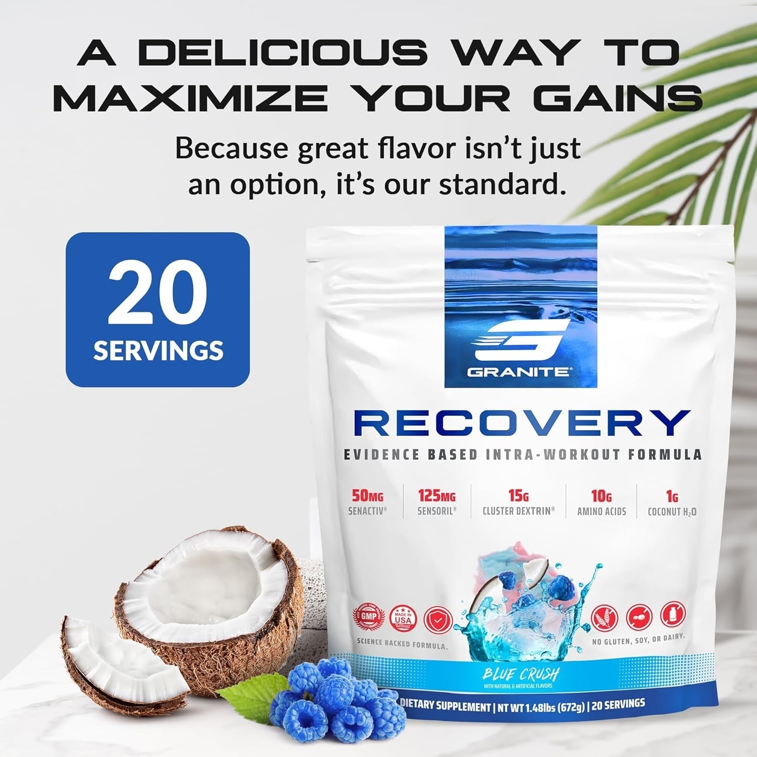 Granite Recovery Intra and Post-Workout Supplement, Blue Crush Flavor (20 Servings)