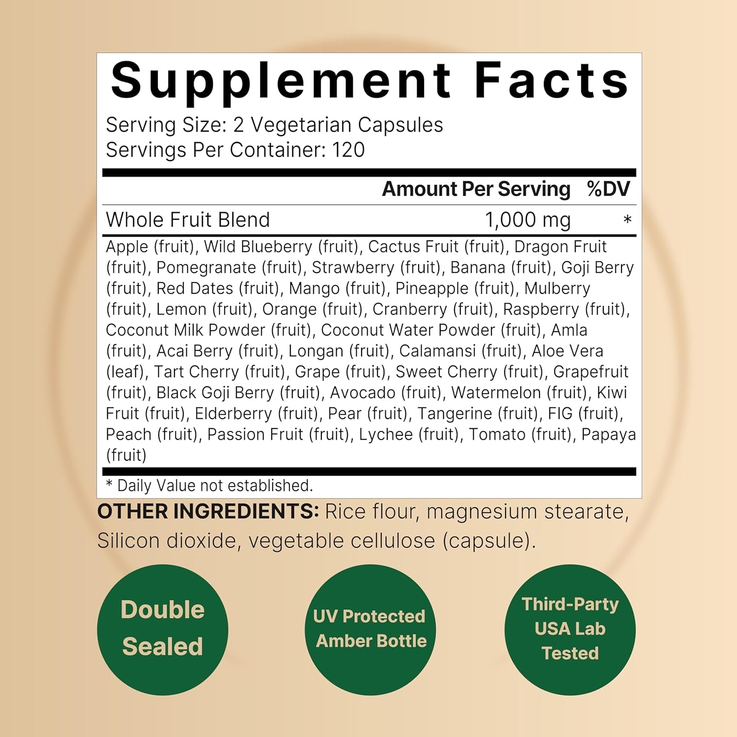 Fruit and Veggies Supplement – 480 Total Vegetarian Capsules | Balance of Natural 40 Whole Fruits & Veggies Blend | Fresh Superfood Formula with Vitamins and Minerals – Non-Gmo