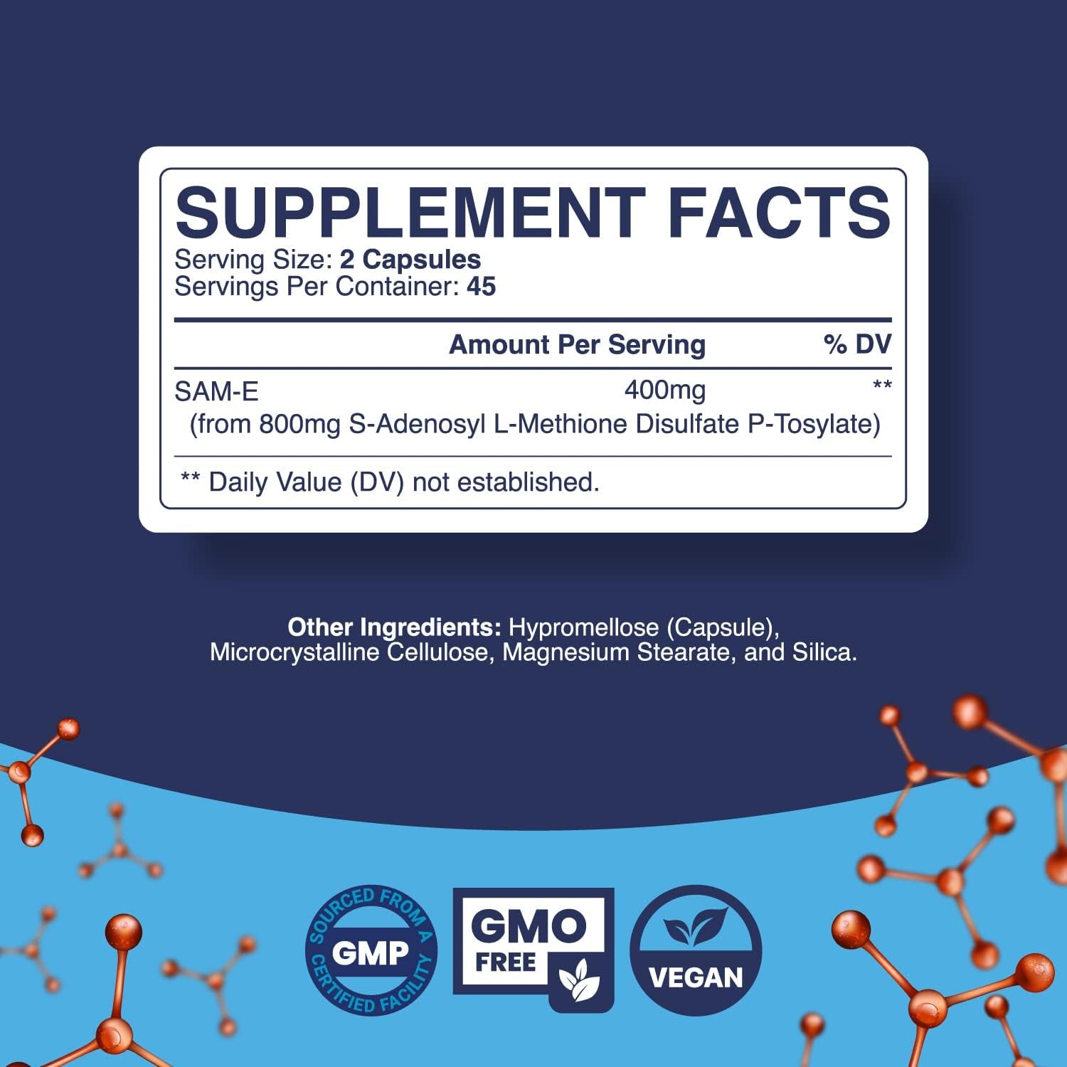 Pure SAM E Supplement 400Mg for Memory & Brain Support, Joint & Liver Health 90 Capsules