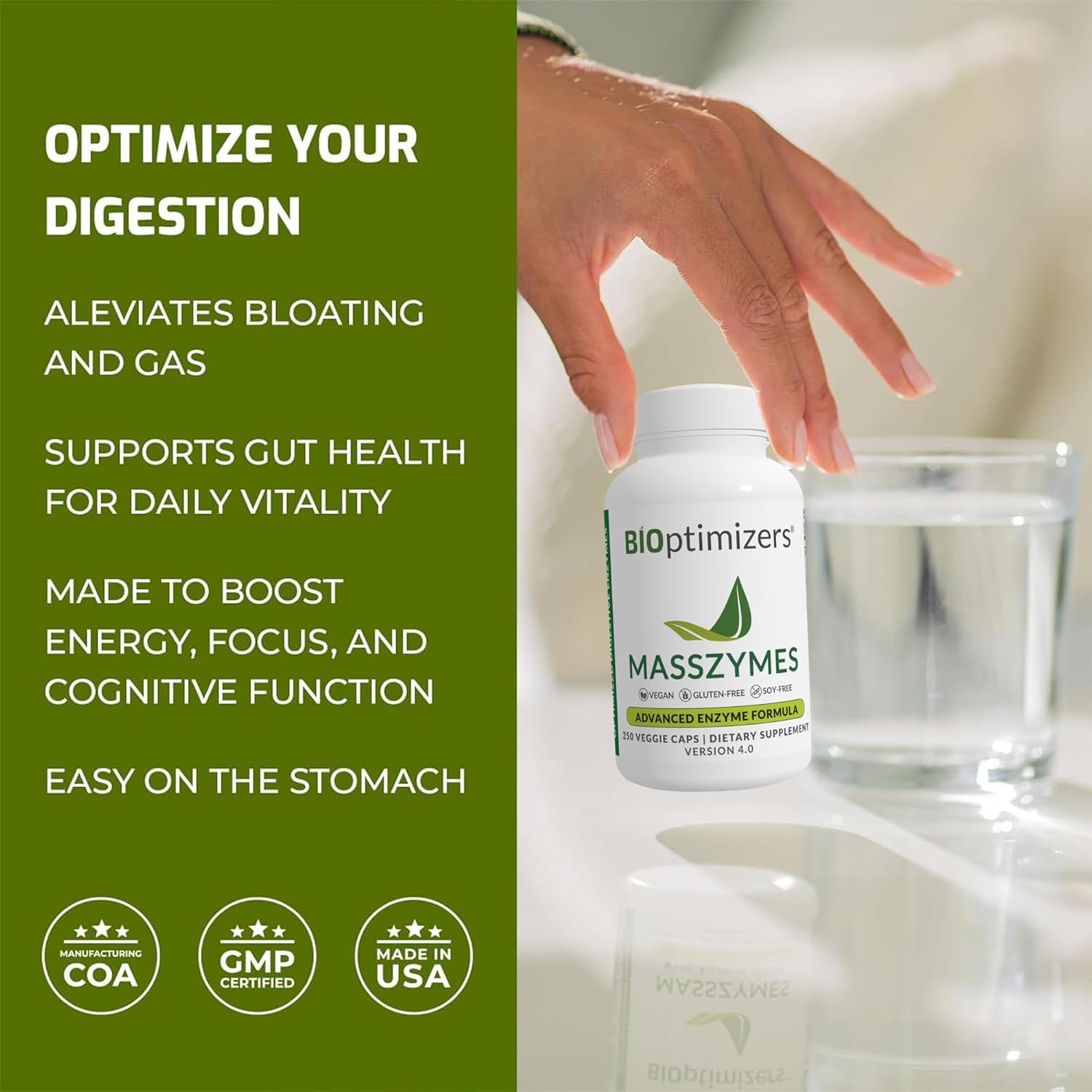 Bioptimizers Masszymes - Complete Digestive Enzymes Supplement for Gut Health - Bloating Relief (250 Capsules)