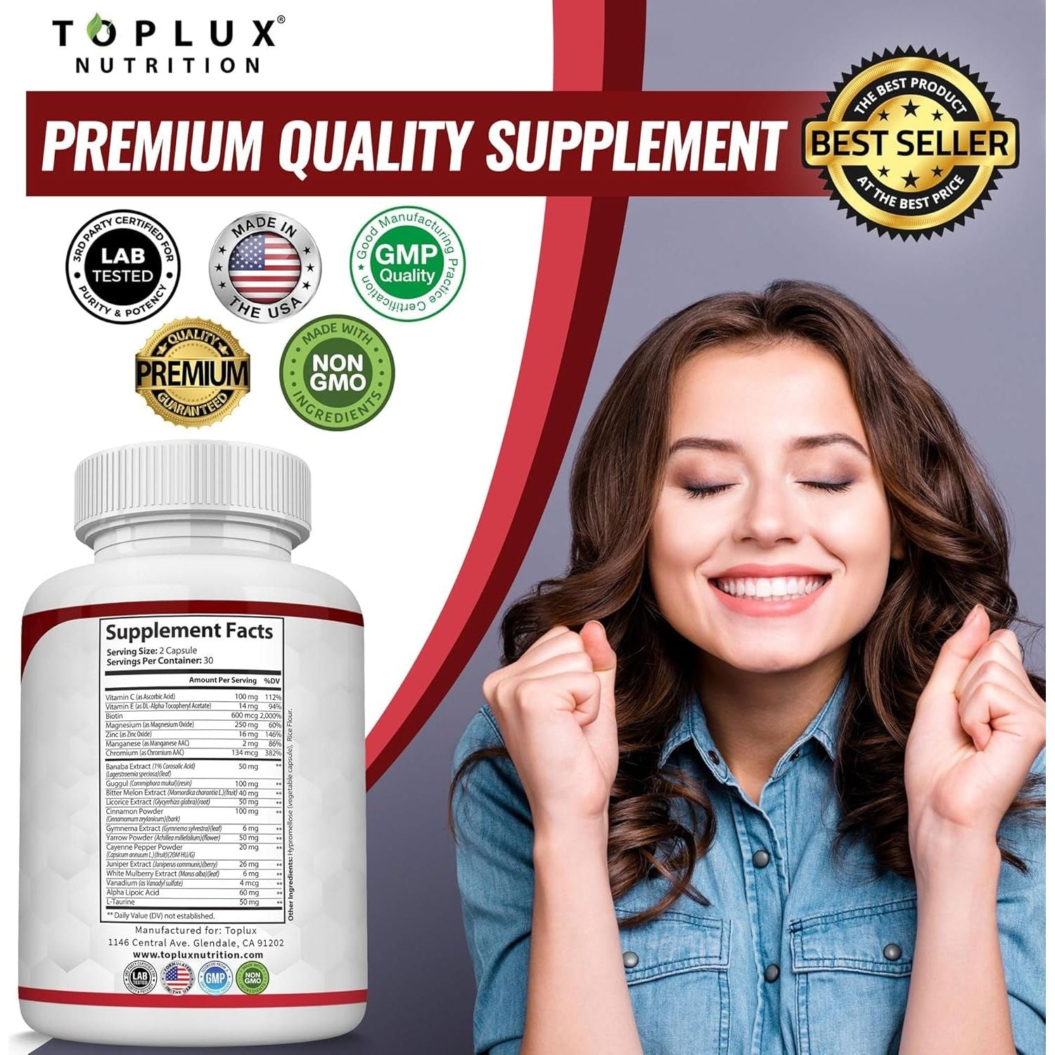 Blood Sugar Complex Supplement - Supports Healthy Blood Sugar Levels Already within Normal Range 60 Capsules