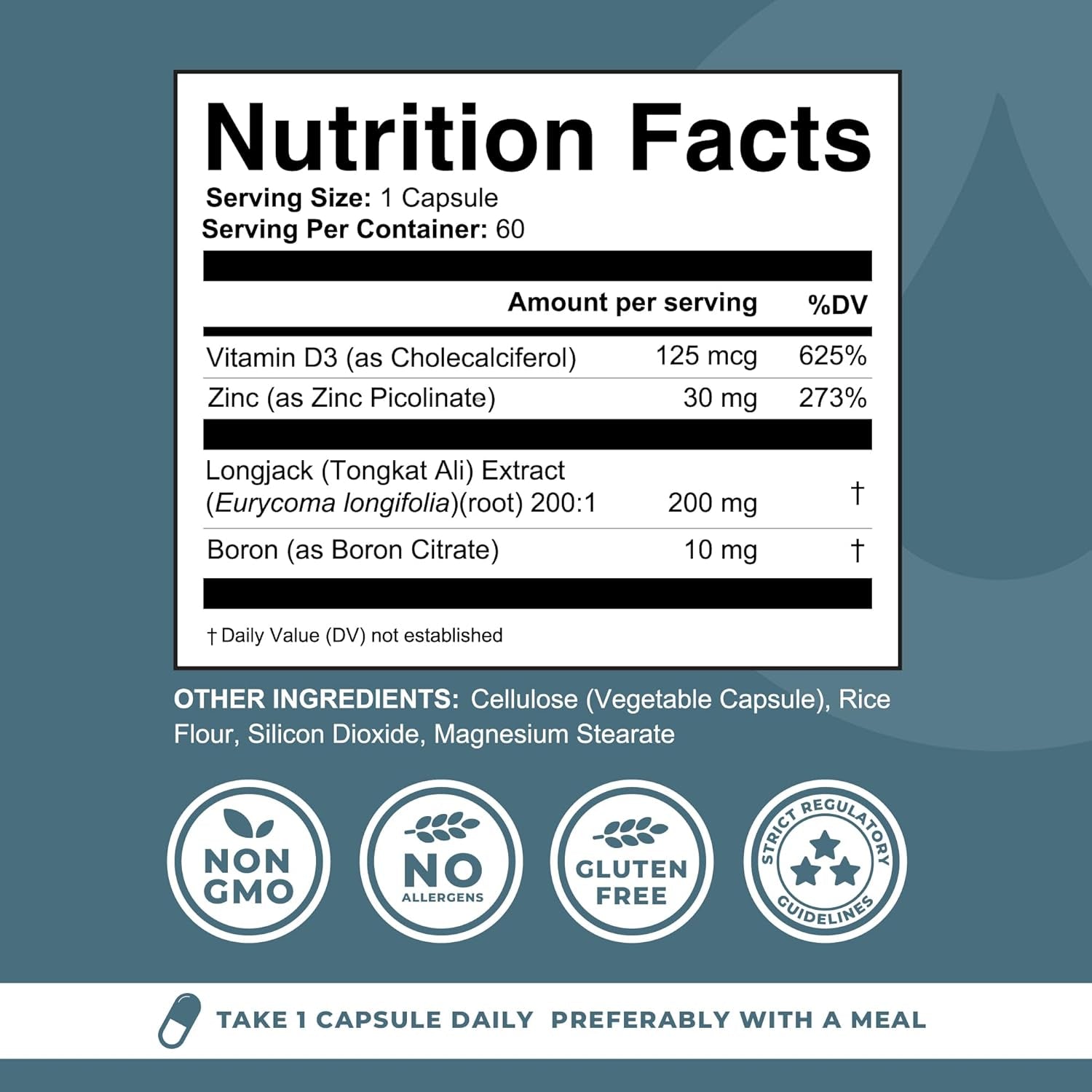 Boron Supplement for Men with Tongkat Ali - Vitamin D3, Zinc Picolinate 30Mg, Longjack Tongkat Ali for Men  60 Count