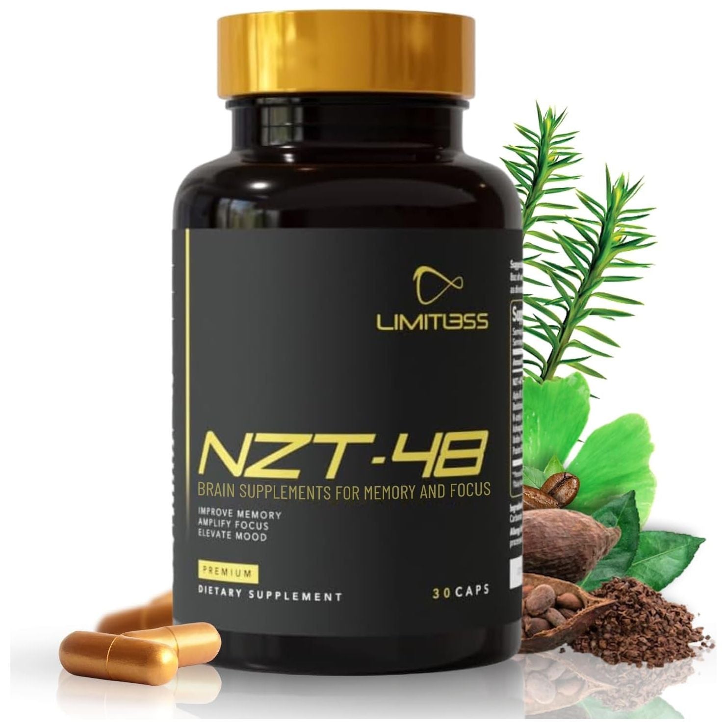 NZT-48 Brain Booster | Nootropic Brain Supplements for Memory and Focus 30 Servings