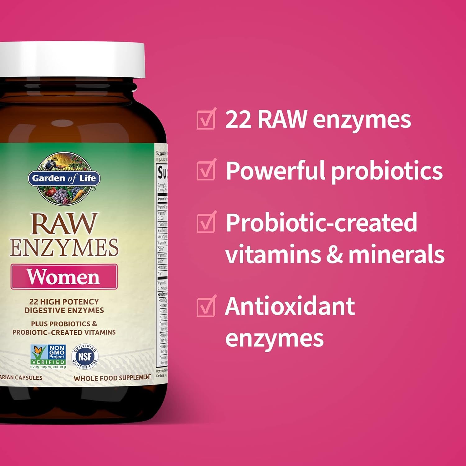 Garden of Life 22 Digestive Enzymes for Women Non-Gmo, Gluten-Free, Vegetarian, 90 Capsules