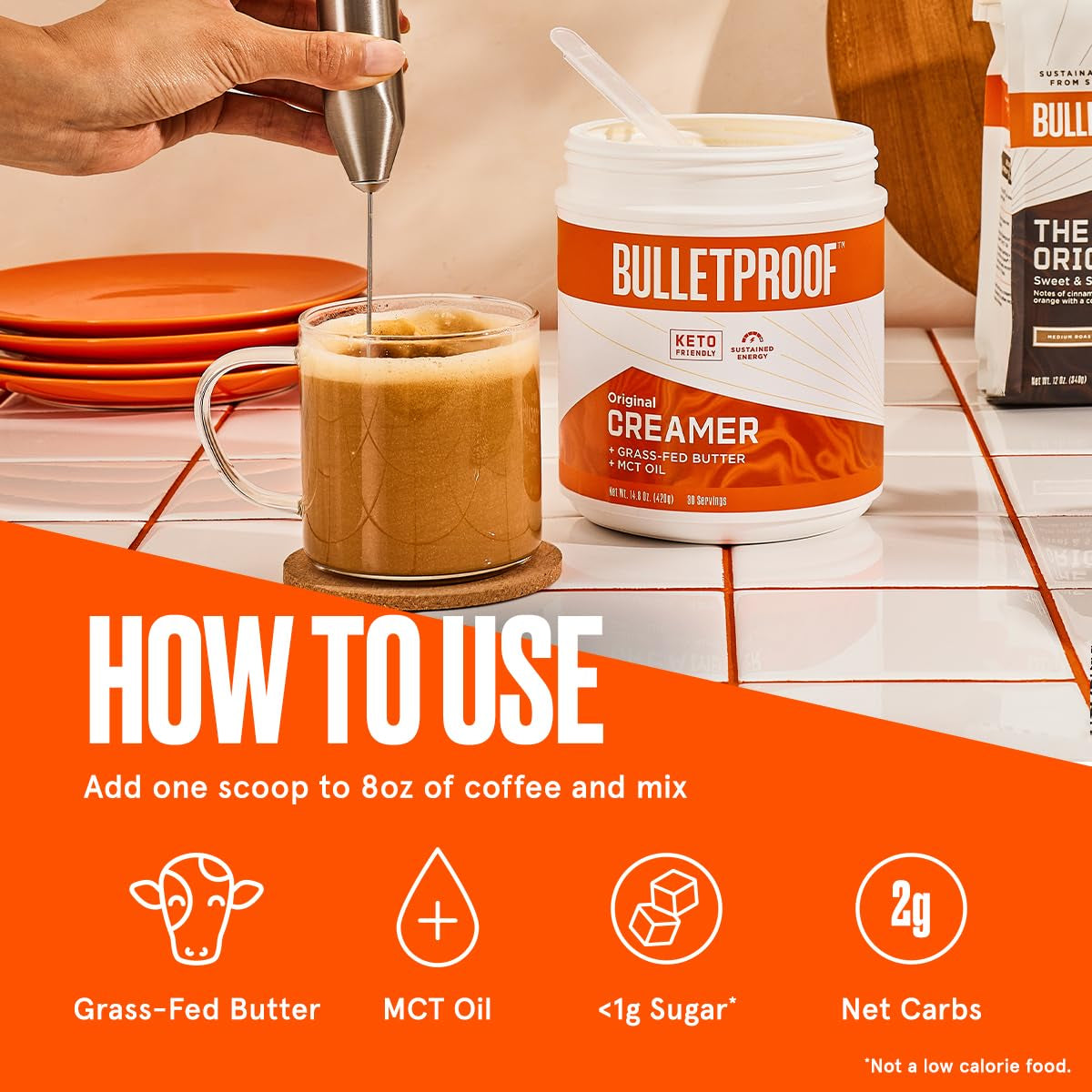 Bulletproof Original Creamer, 14.8 Ounces, Keto Coffee Creamer with MCT Oil and Grass-Fed Butter, Supports Brain Function