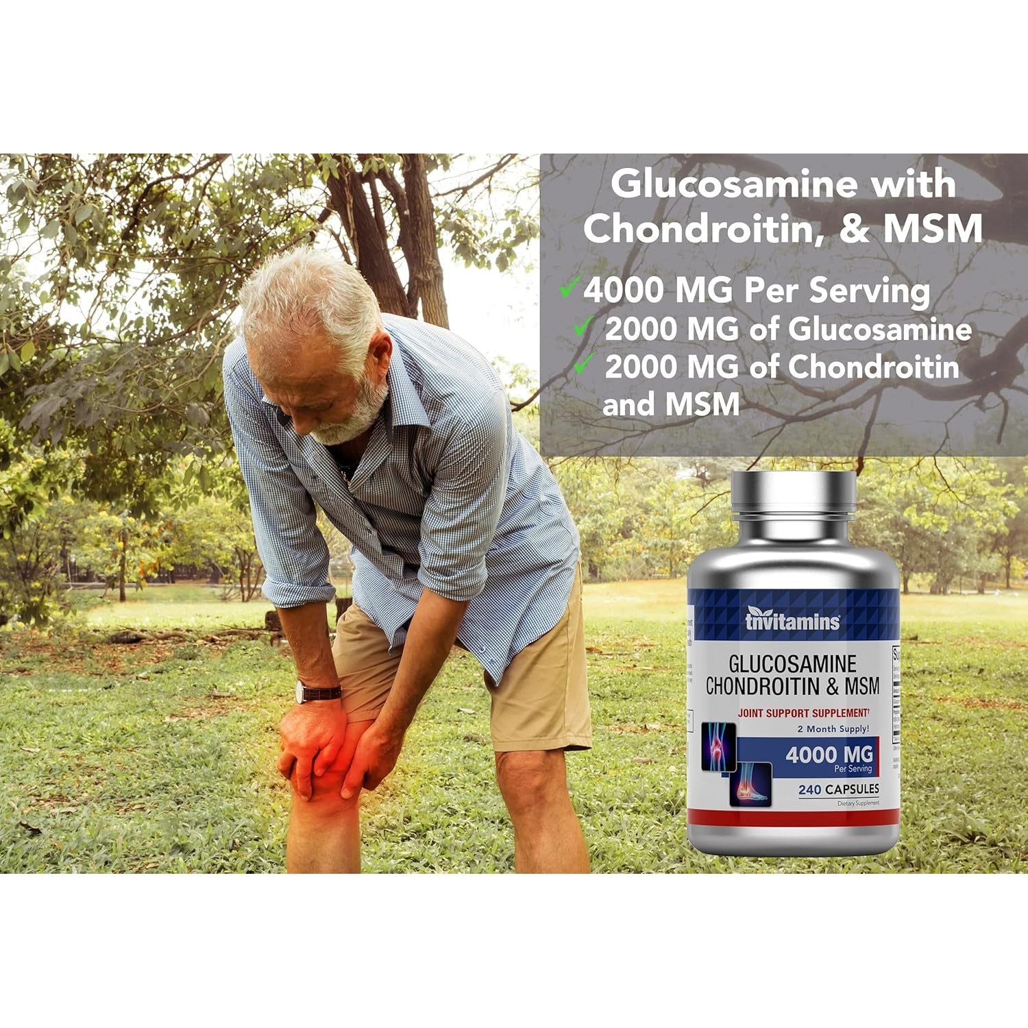 Glucosamine, Chondroitin, & MSM  | Joint Support Supplement Complex* (4000 MG - 240 Capsules) 