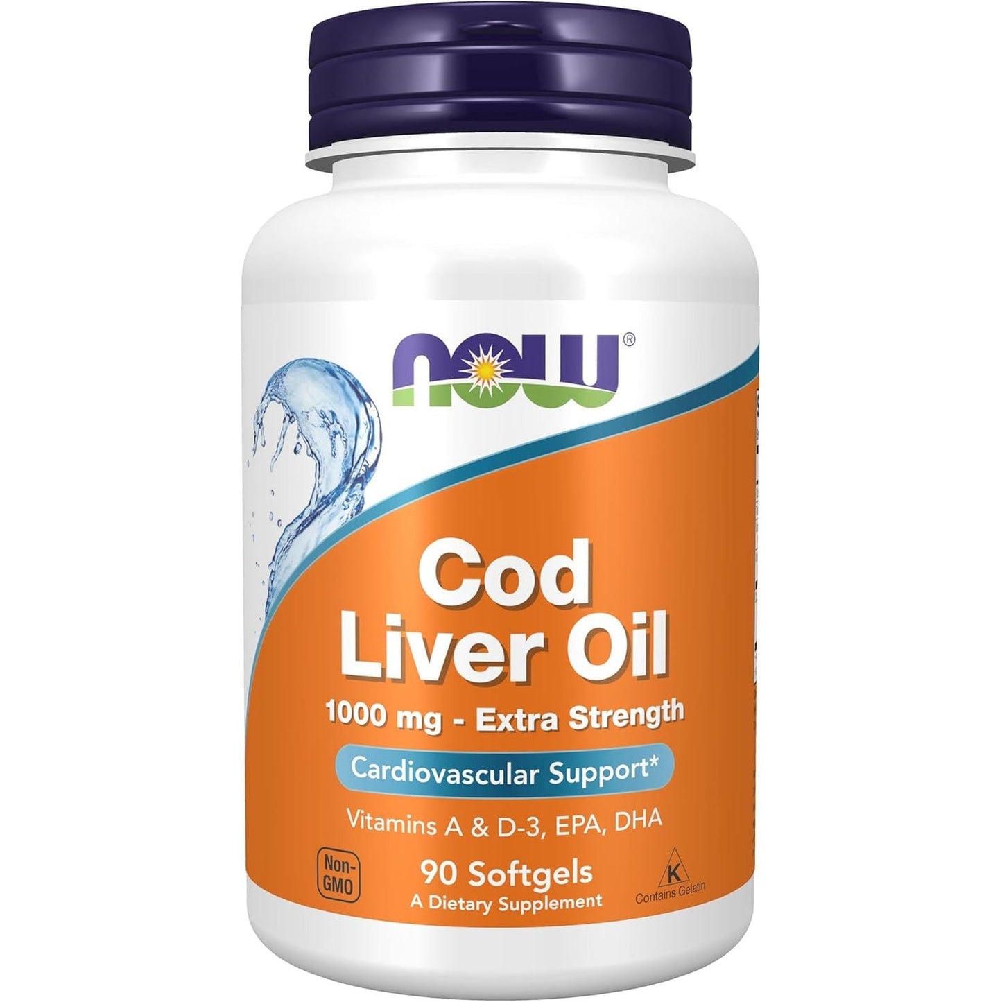 NOW Foods Supplements, Cod Liver Oil, Extra Strength 1,000 Mg with Vitamins a & D-3, EPA, DHA, 90 Softgels